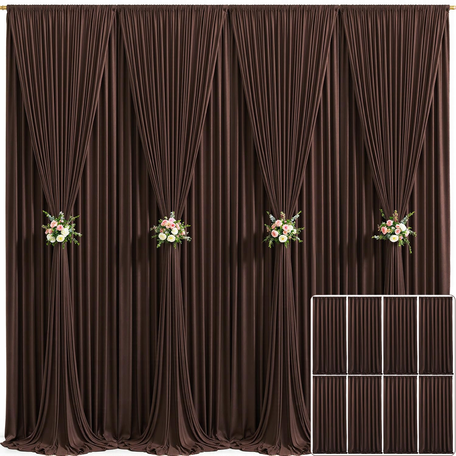 8 Panels Brown Backdrop Curtain for Parties Wedding Wrinkle Free Brown Photo Curtains Backdrop Drapes Fabric Decoration for Birt