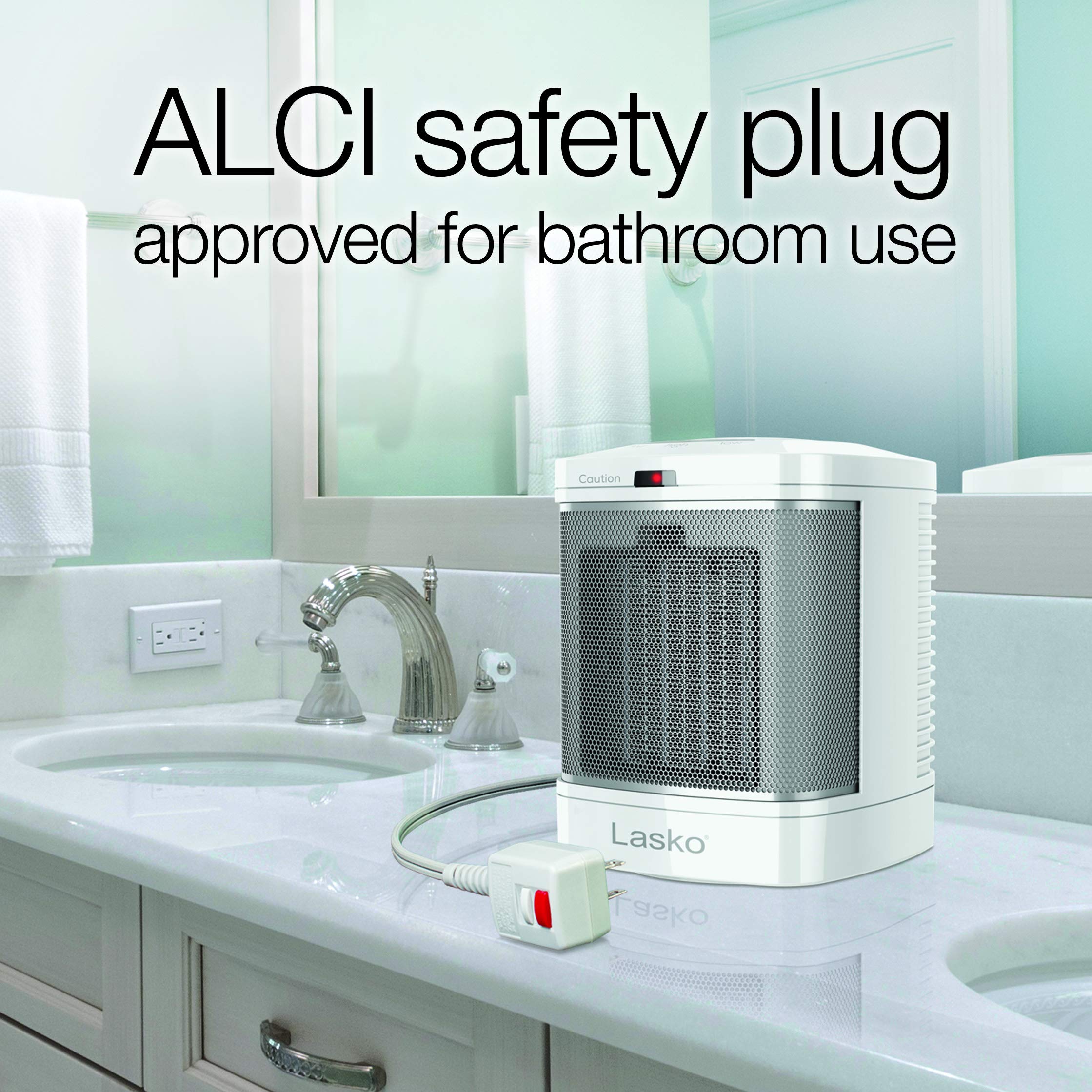 Lasko Cd08200 Small Portable Ceramic Space Heater For Bathroom And Indoor Home Use, White, 6.25 X 6.25 X 7.65 Inches