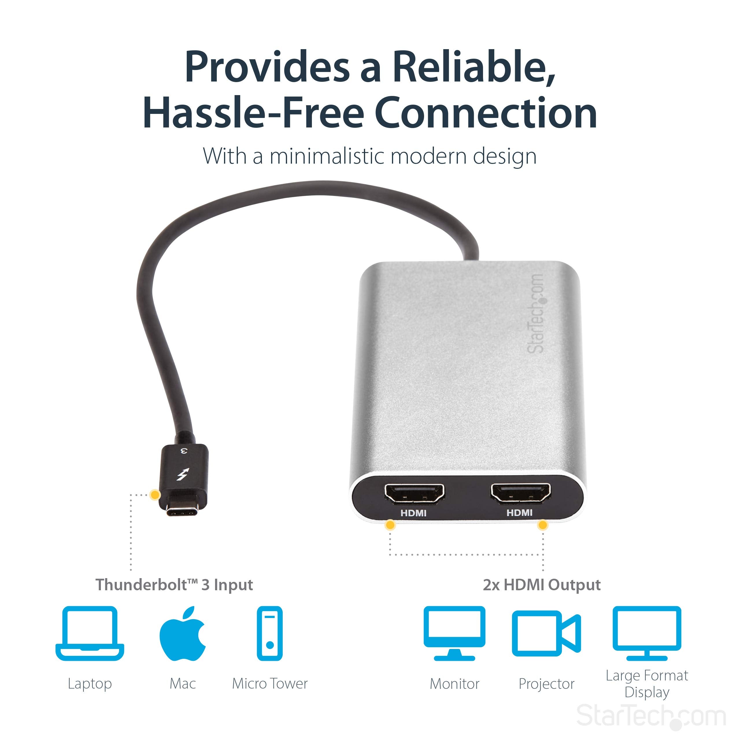 Startech.Com Thunderbolt 3 To Dual Hdmi 2.0 Adapter   4K 60Hz Thunderbolt 3 Certified   Dual Monitor Hdmi Video Converter Adapte