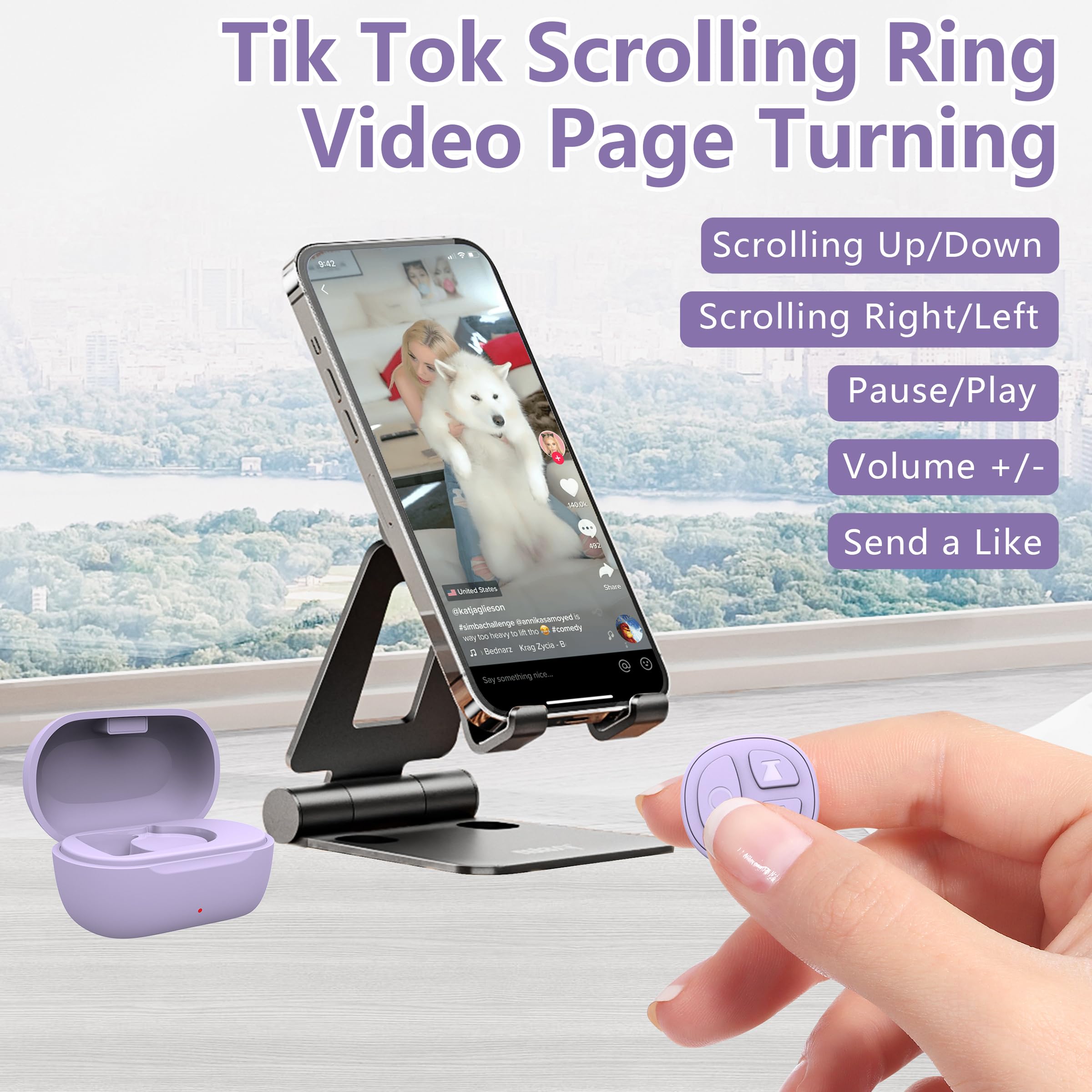Stdforu Tiktok Scrolling Ring, Bluetooth Camera Remote Control, Scrolling Ring For Iphone,Tik Tok, Ipad, Android (Purple)