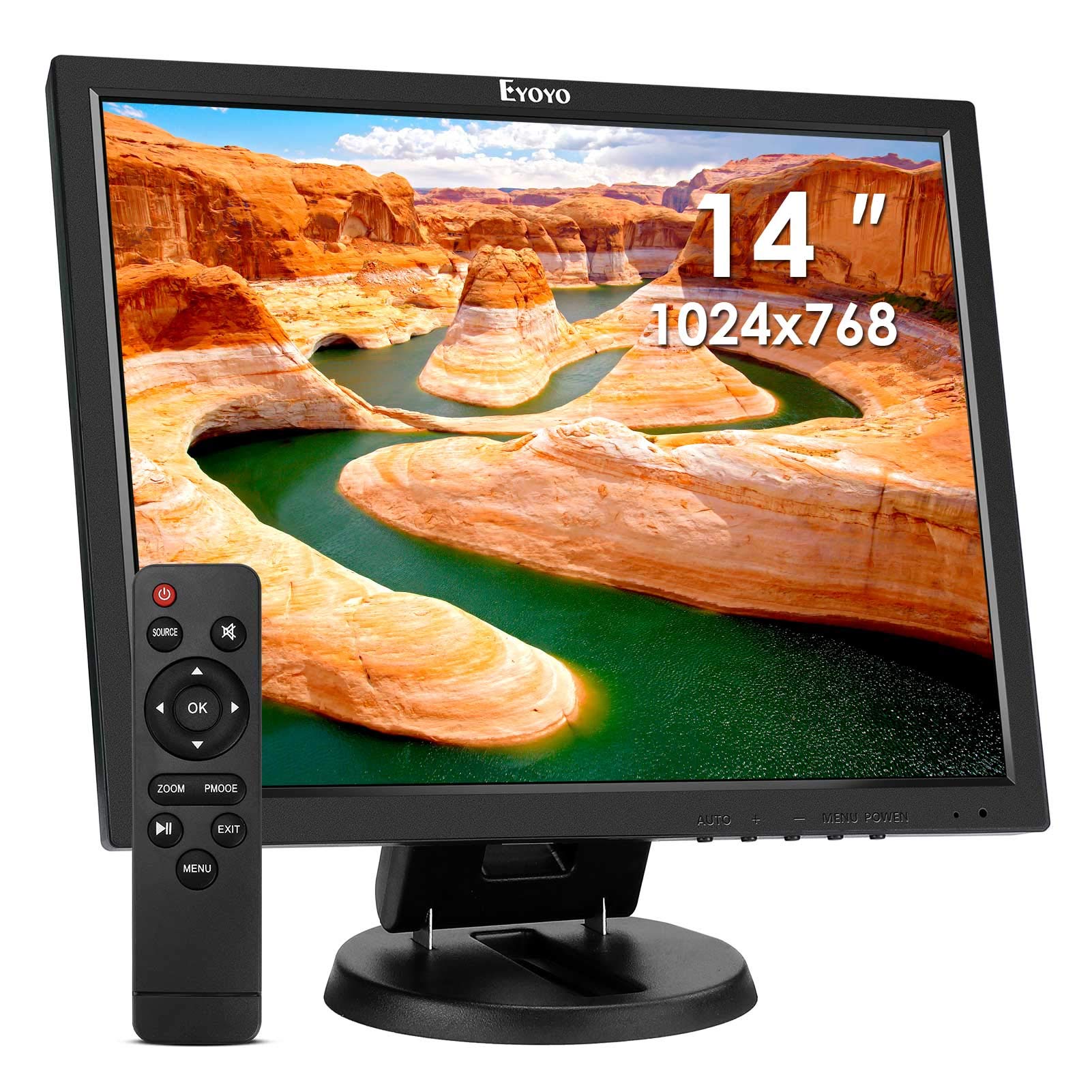 Eyoyo 14 inch LCD HDMI Monitor 1024x768 Small VGA Display Monitor for Security Cameras w/HDMI/VGA/AV/BNC Input w/Built-in Speake