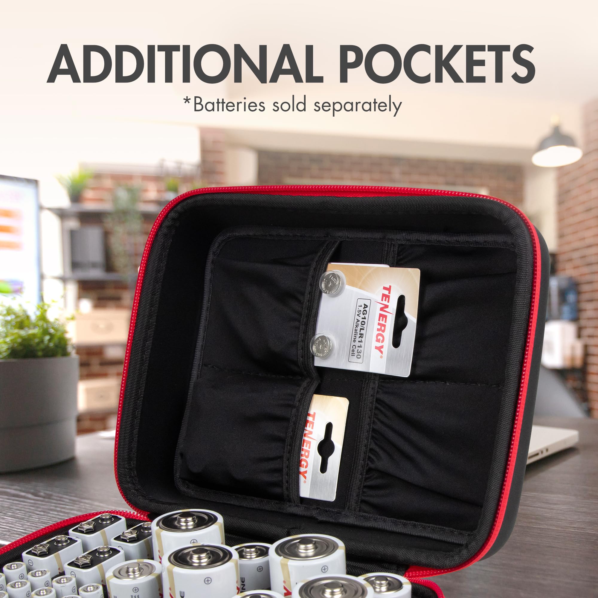 Tenergy Battery Organizer Storage Case With Battery Tester, Holds 60 Batteries Aa Aaa C D 9V (Batteries Not Included)