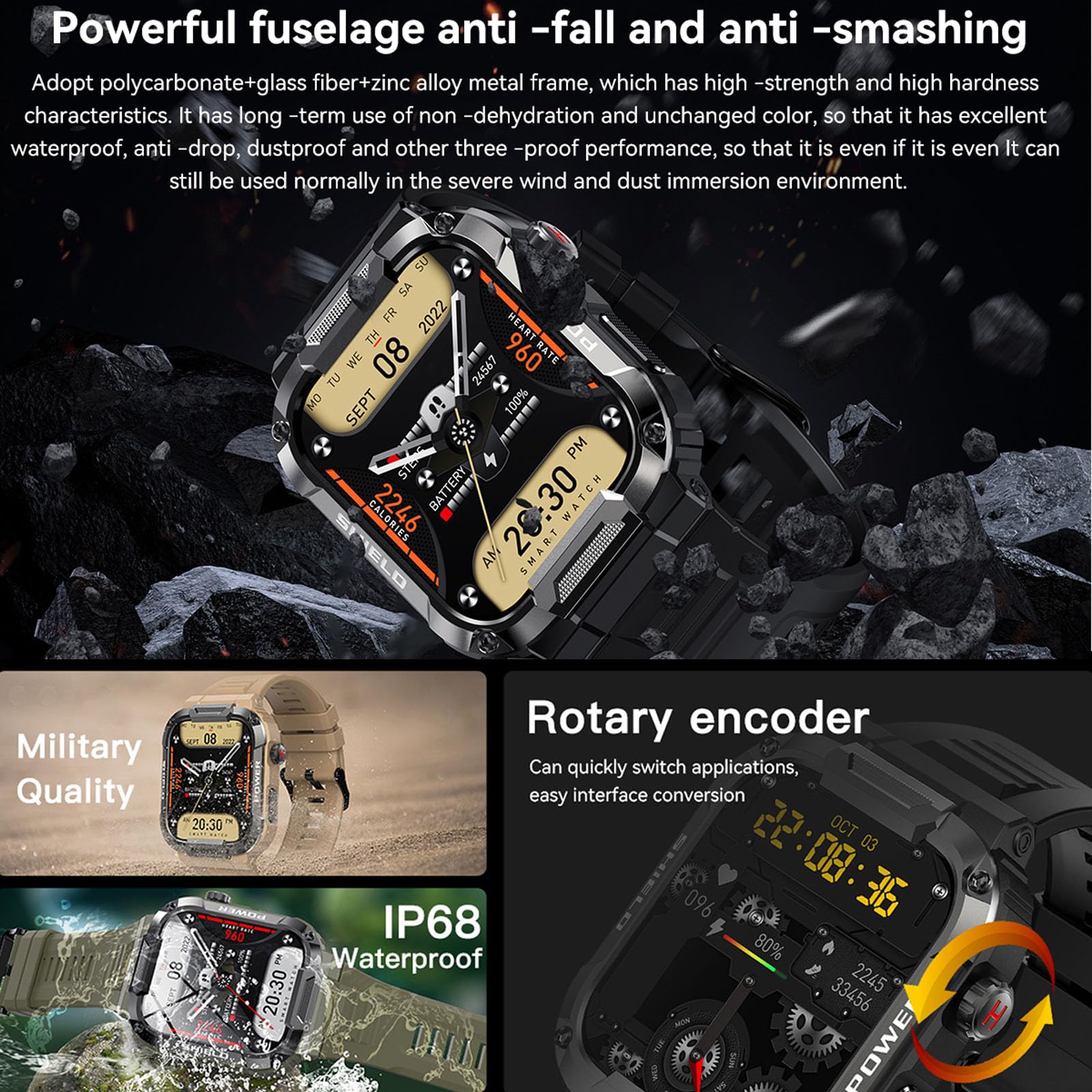 Yoimjoyfun Mens Smartwatch, 1.85-Inch Large Display, Android-Enabled Smart Fitness Watch, Takes And Makes Calls (Black)