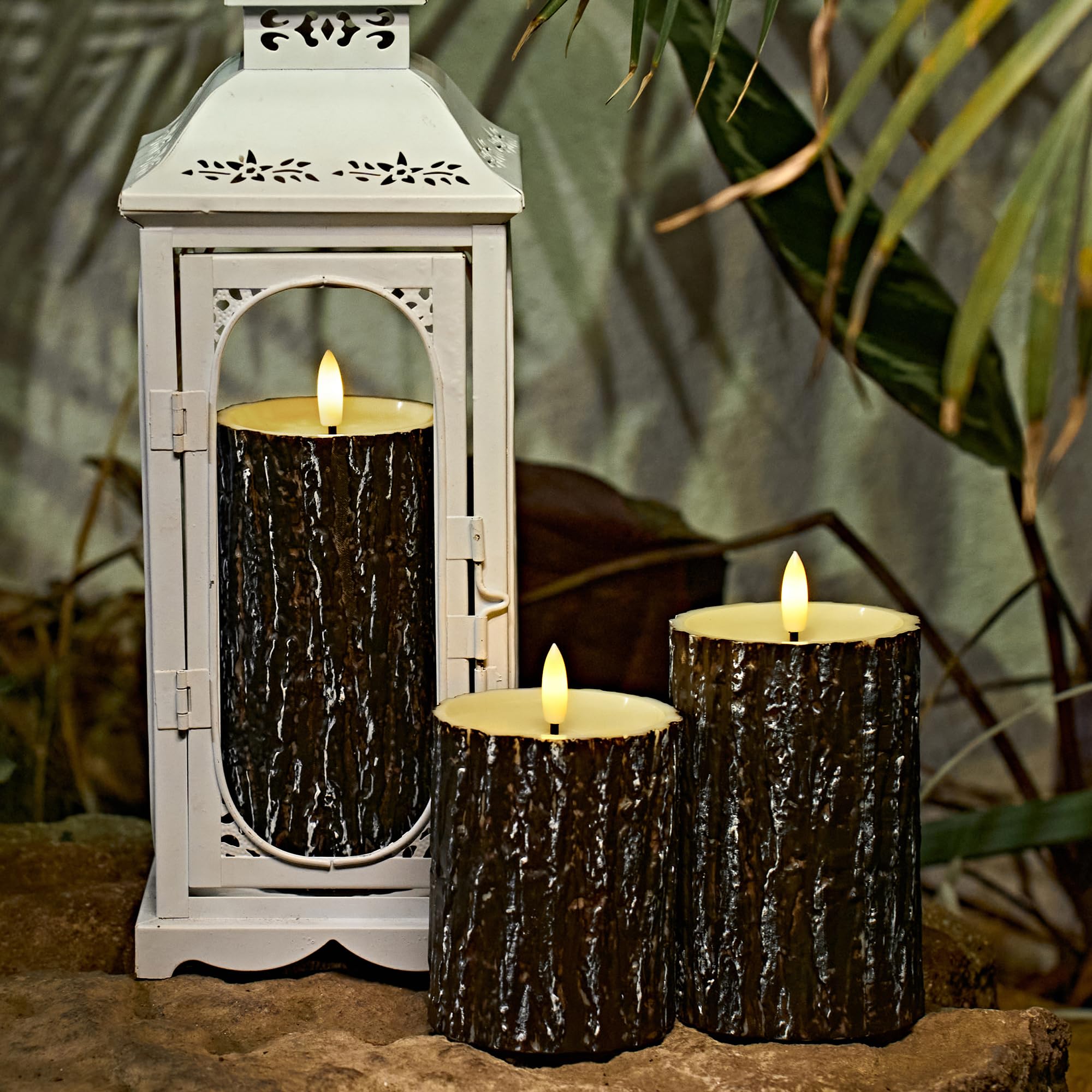 Comenzar Flameless Candles Battery Operated Candles Pine Bark Effect Real Candle Flickering 3D Wick Electric Home Decor Festival