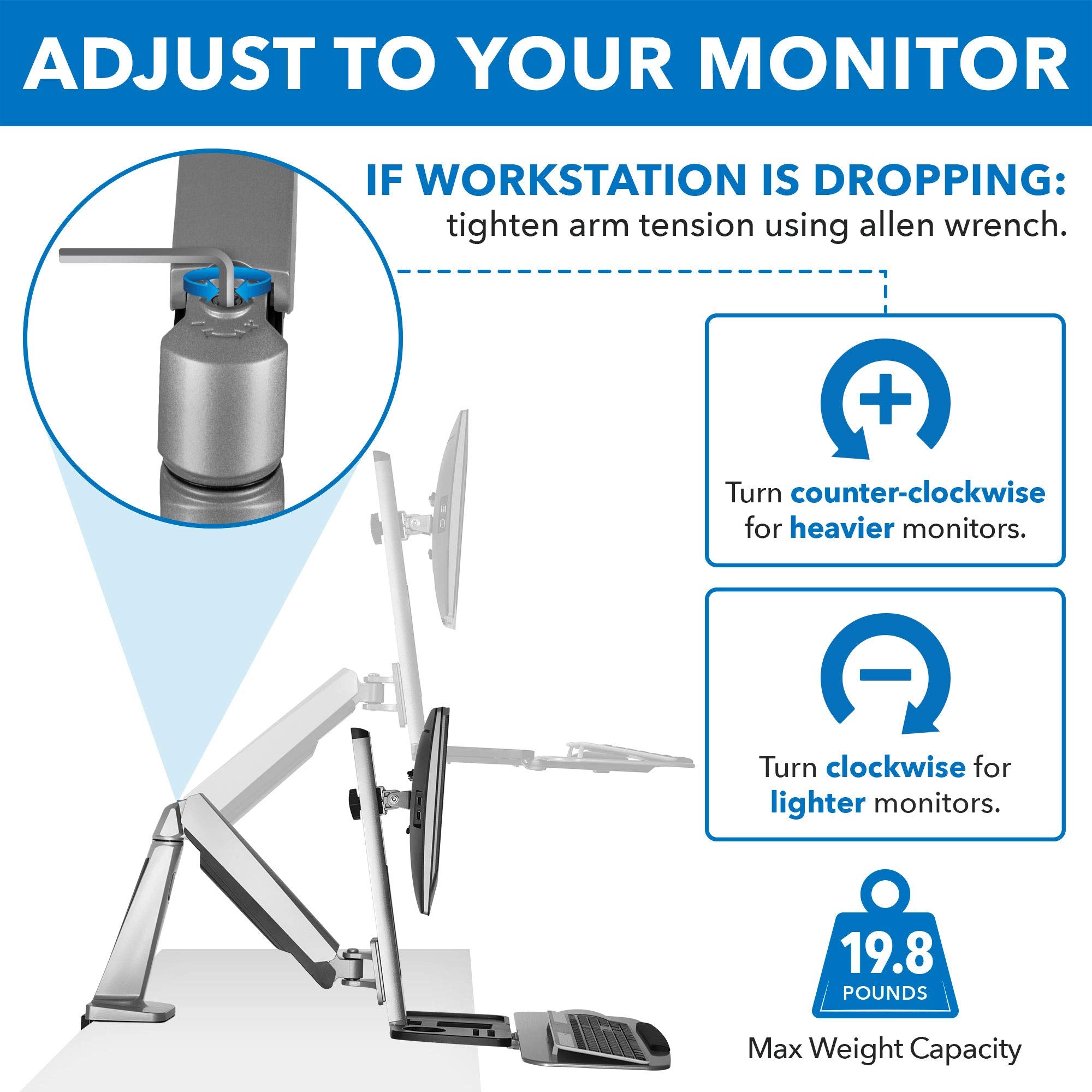 Mount It! Stand Up Workstation with Dual Monitor Mount   Standing Desk Converter with Height Adjustable Keyboard & Counterbalance Monitor Arm
