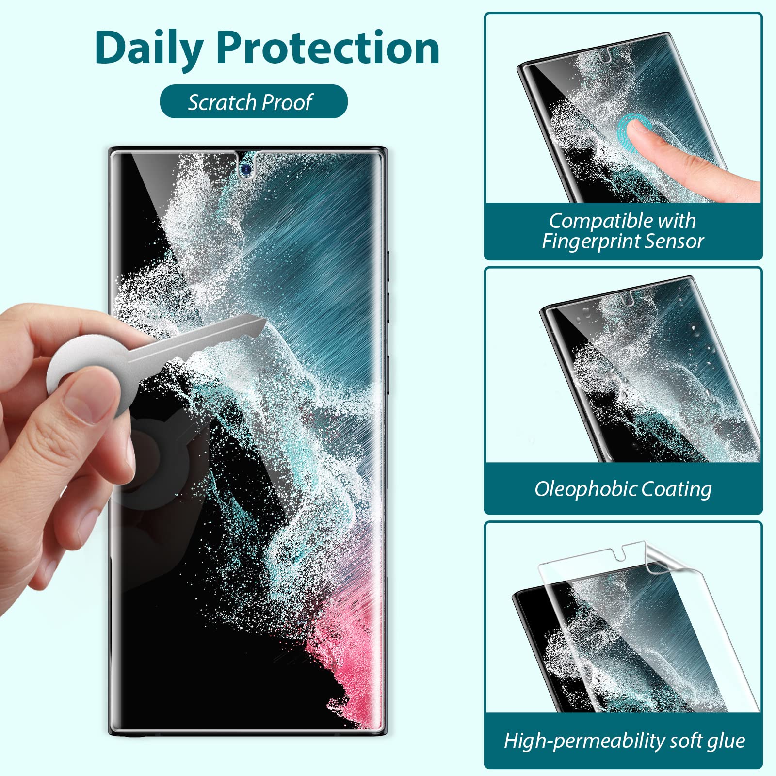 Egv [3 Pack] Screen Protector For Samsung Galaxy S22 Ultra 5G, 3D Curved Full Coverage Soft Tpu Film [Support Fingerprint Reader