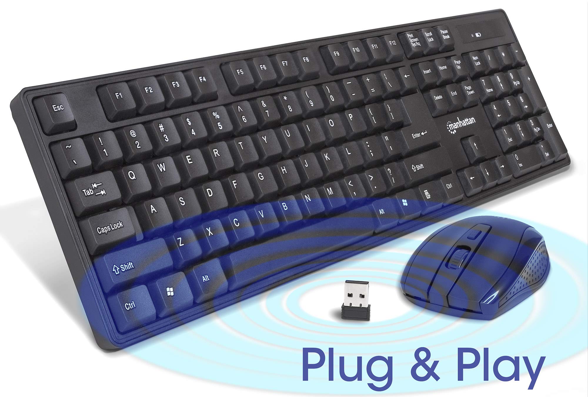 Manhattan Wireless Keyboard And Mouse Combo   Full Size Usb Wireless Keyboard Mouse Set With 2.4Ghz Dongle For Pc Computer Lapto