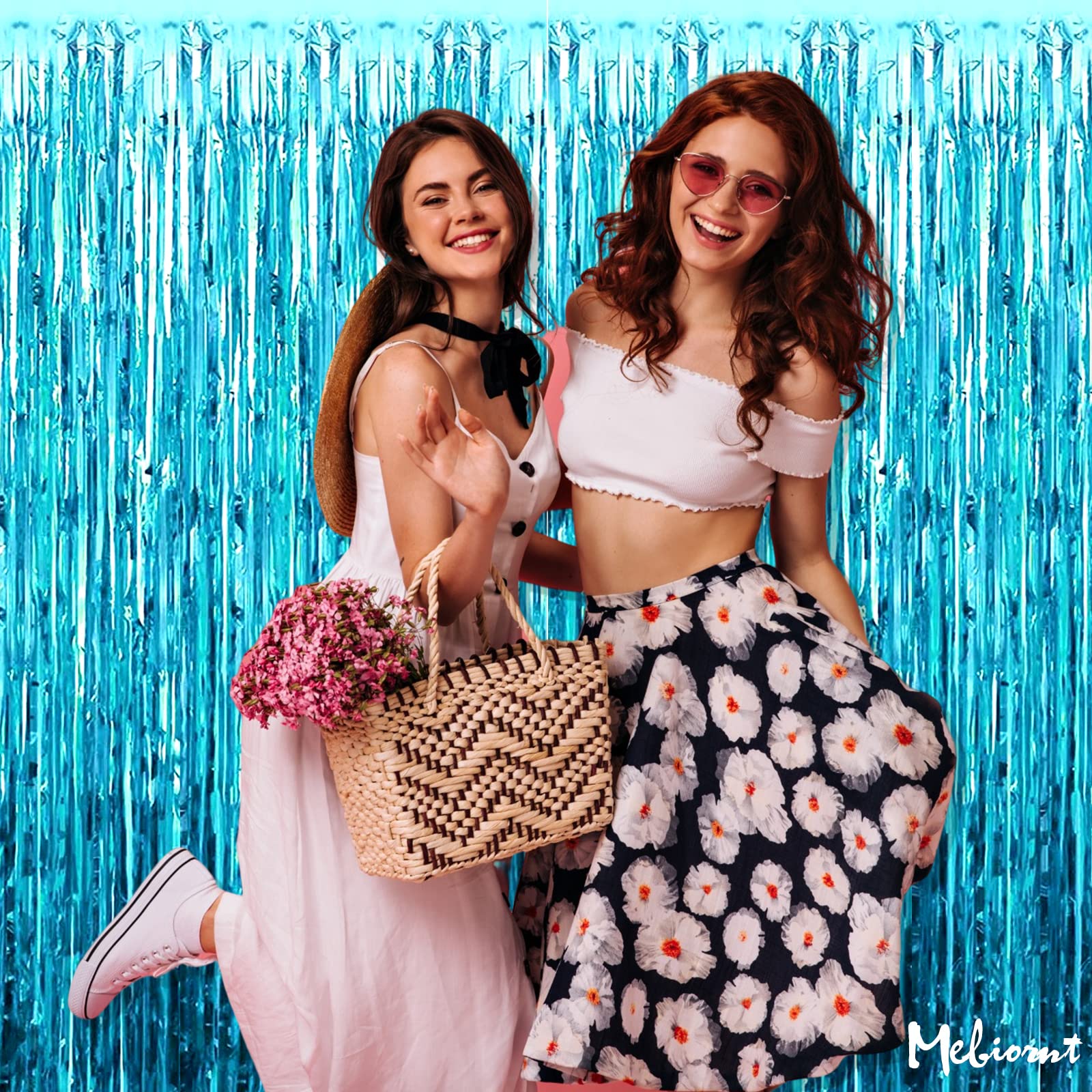 4 Pack Fringe Curtain Backdrop, 3.2Ft X 8.2Ft Blue Metallic Tinsel Foil Fringe Streamers Background For Photo Booth Birthday Wed