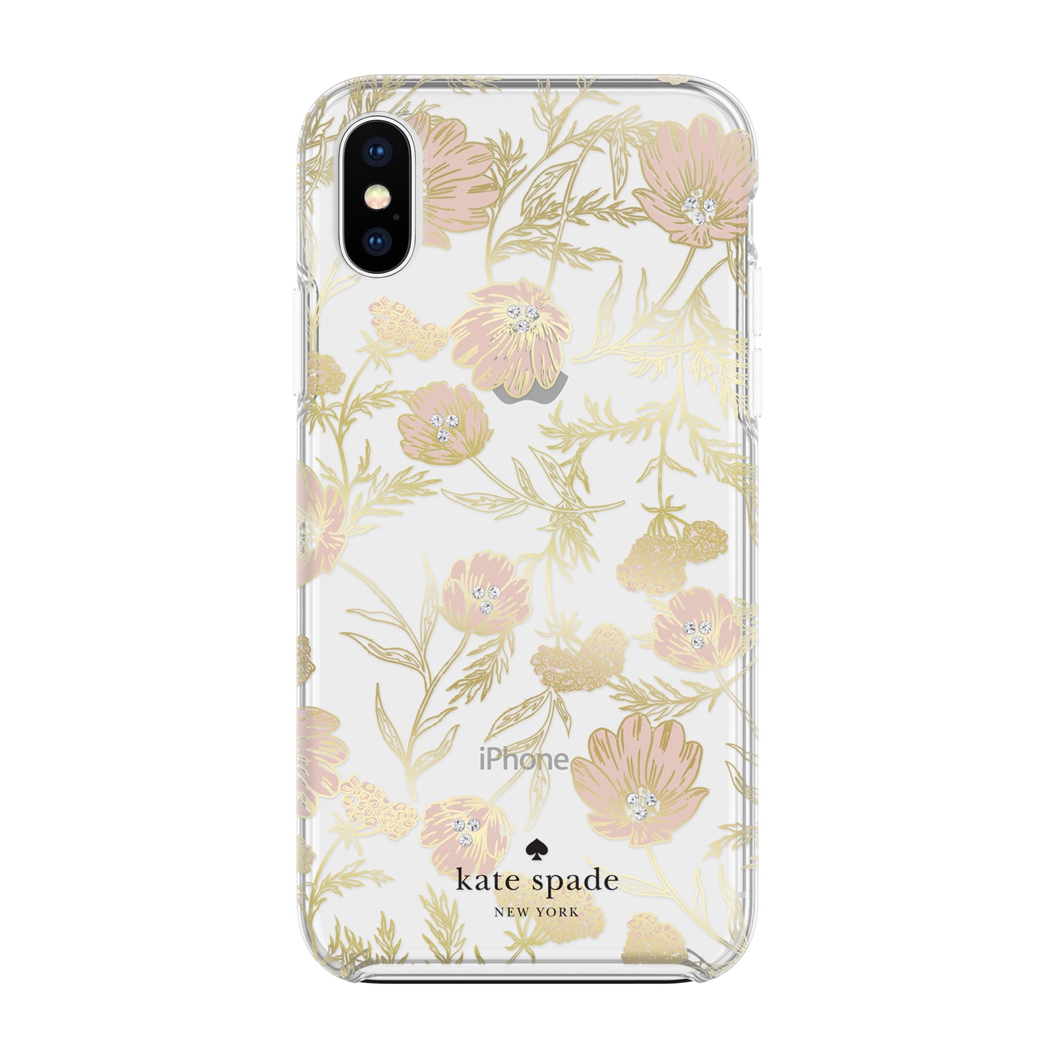 Kate Spade Floral Iphone X/Xs Case   Slim, Bumper Protection, Blossom Pink/Gold With Gems