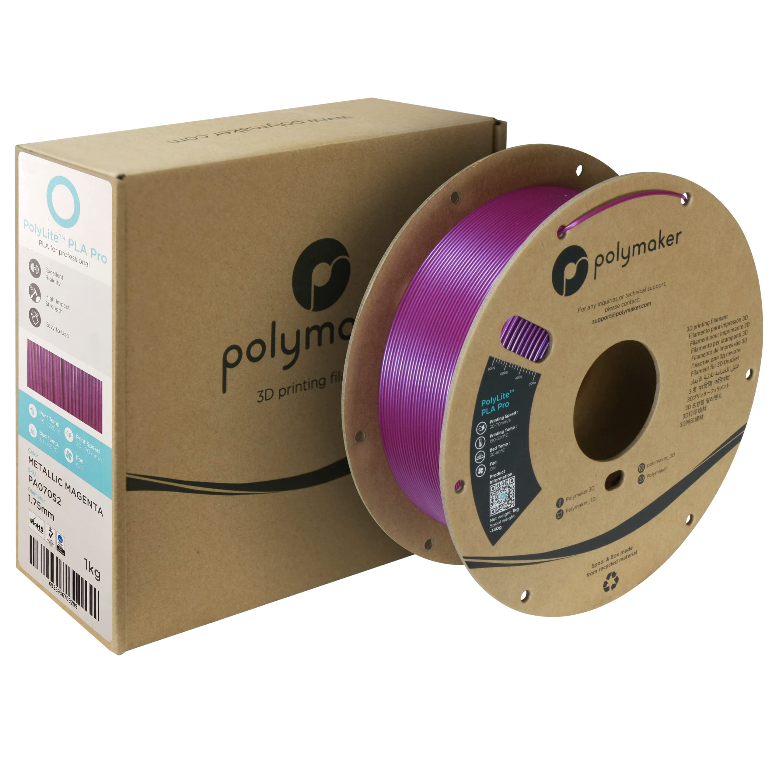 Polymaker Pla Pro Filament 1.75Mm Metallic Magenta, Powerful Pla Filament 1.75Mm 3D Printer Filament 1Kg   Polylite 1.75 Pla Fil
