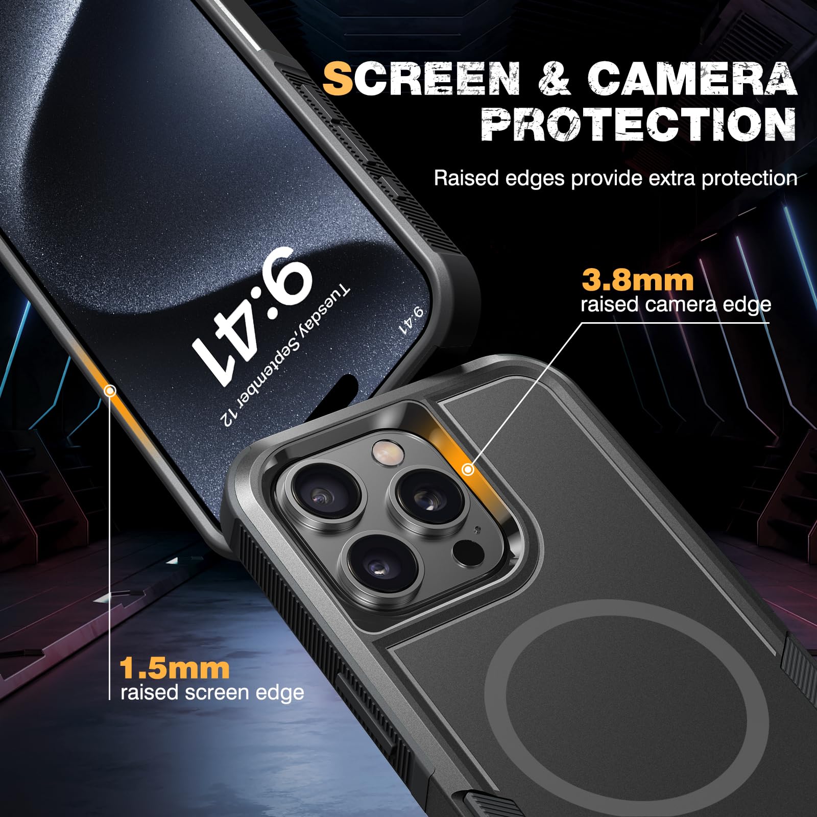 Diaclara Magnetic For Iphone 15 Pro Max Case, [With Privacy Screen Protector] [Anti Spy] [Military Grade Drop Protection] Heavy