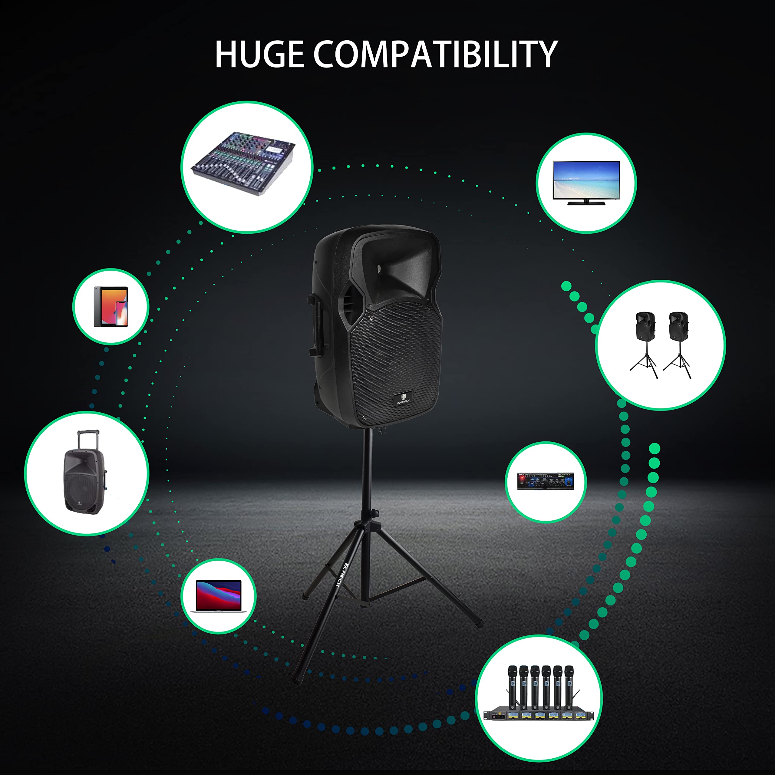 Proreck Party 12 12 Inch 1000 Watts 2 Way Powered Pa Speaker System Combo Set With Bluetooth/Usb Drive Read Function/Sd Card Reader/Fm Radio/Remote Control/Speaker Stand