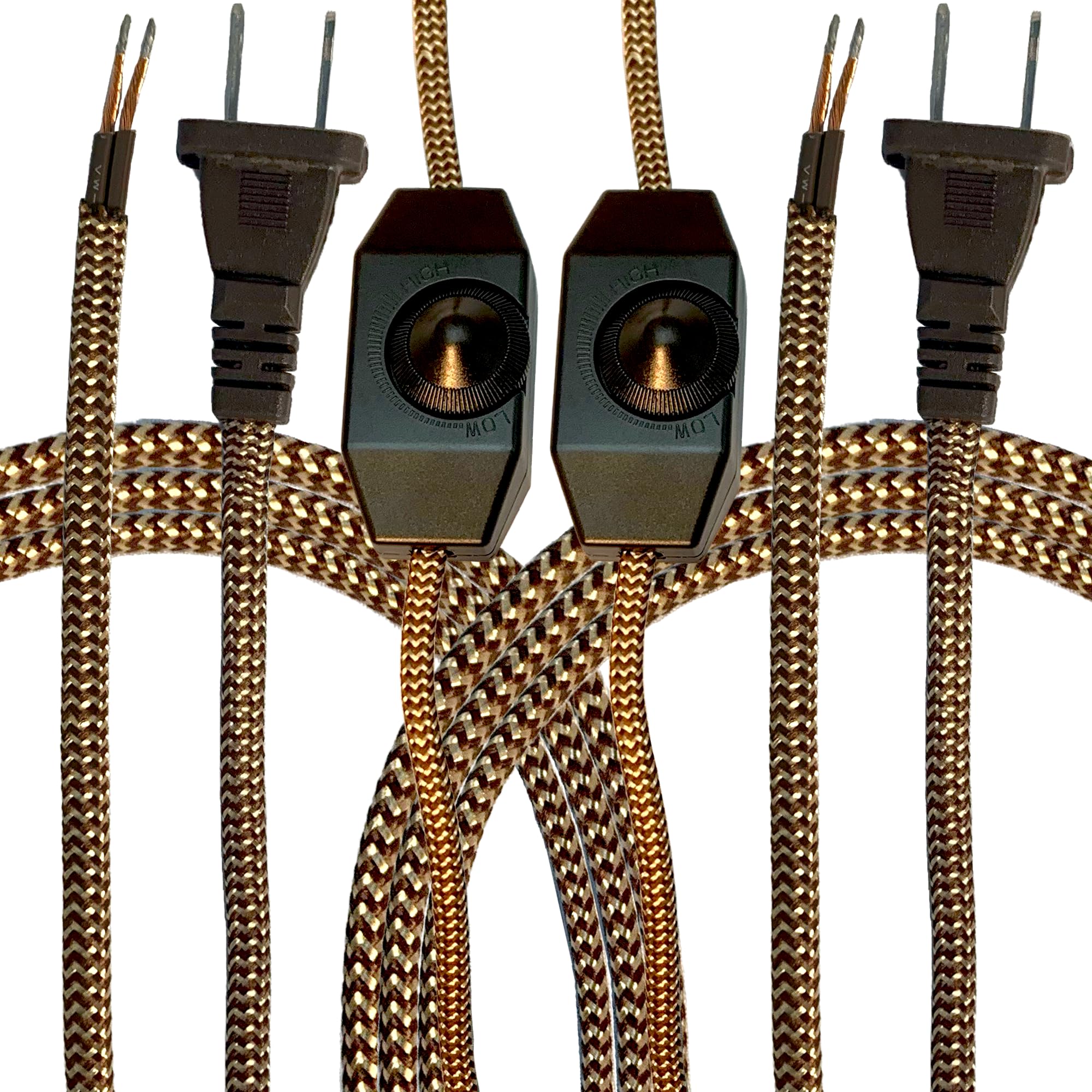 Royal Designs, Inc Co 5001D Br/Gl 8 2 Royal Designs Lamp Cord Molded Plug With Rotary Dimmer Switch, Stripped Ends Ready For Wir