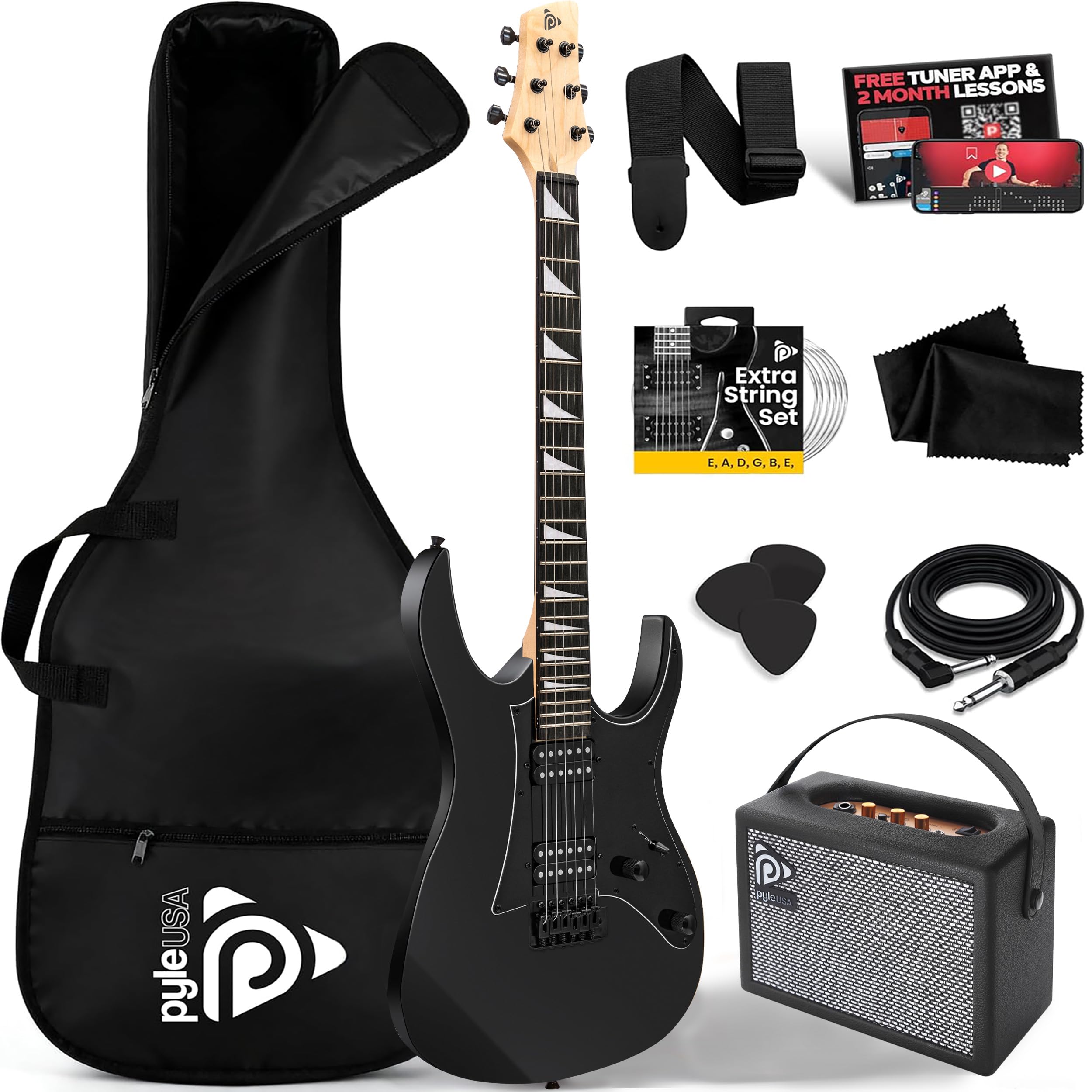 Pyle Prog Rock EG Series Electric Guitar with Amp Kit, 39 Full Size with Dual Humbucker Pickups, Low Profile Neck and Solid Paul
