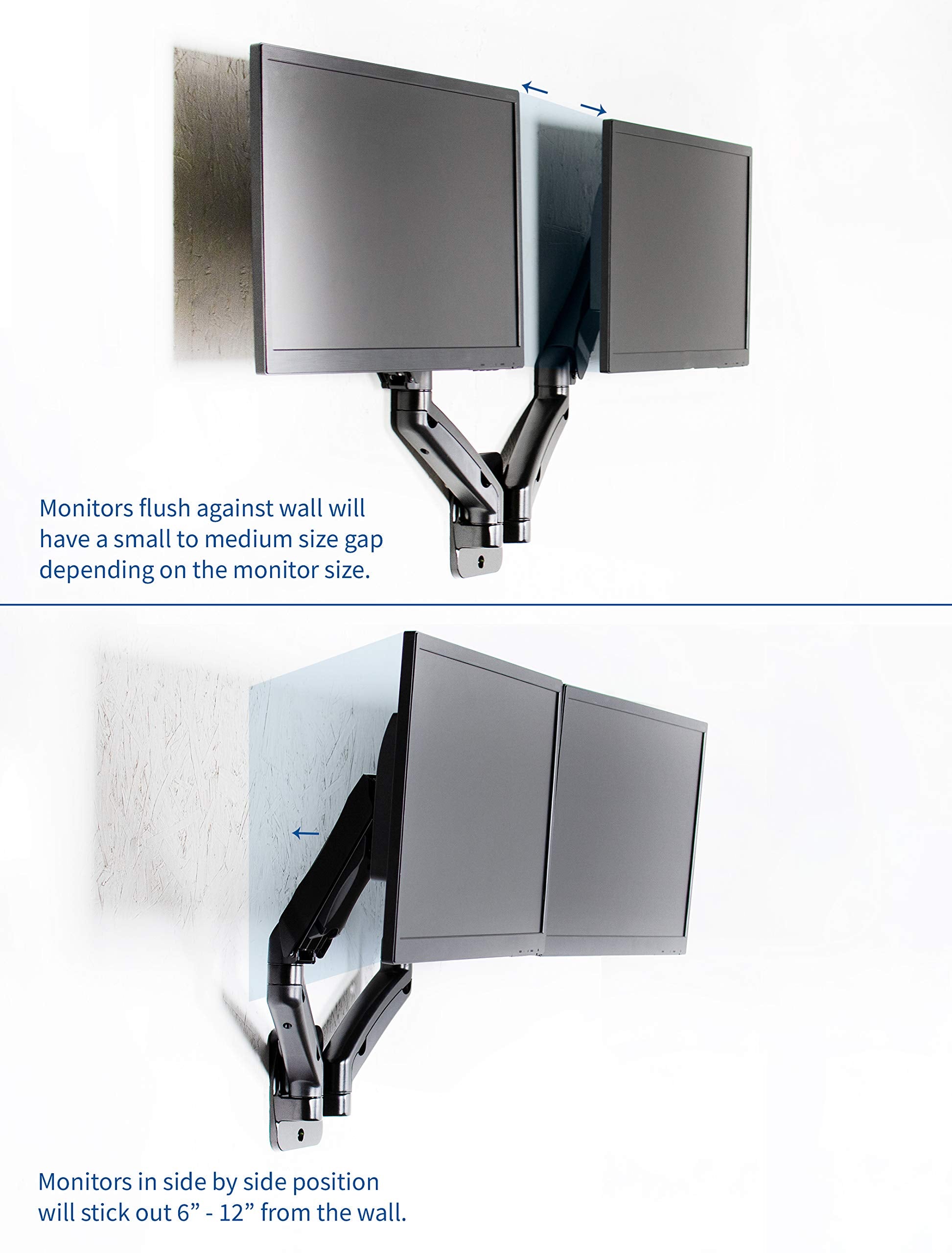 VIVO Height Adjustable Pneumatic Extended Arm Dual Monitor Wall Mount Full Motion Articulating, Fits 2 Screens 17 to 32 inches, Black, MOUNT V002G