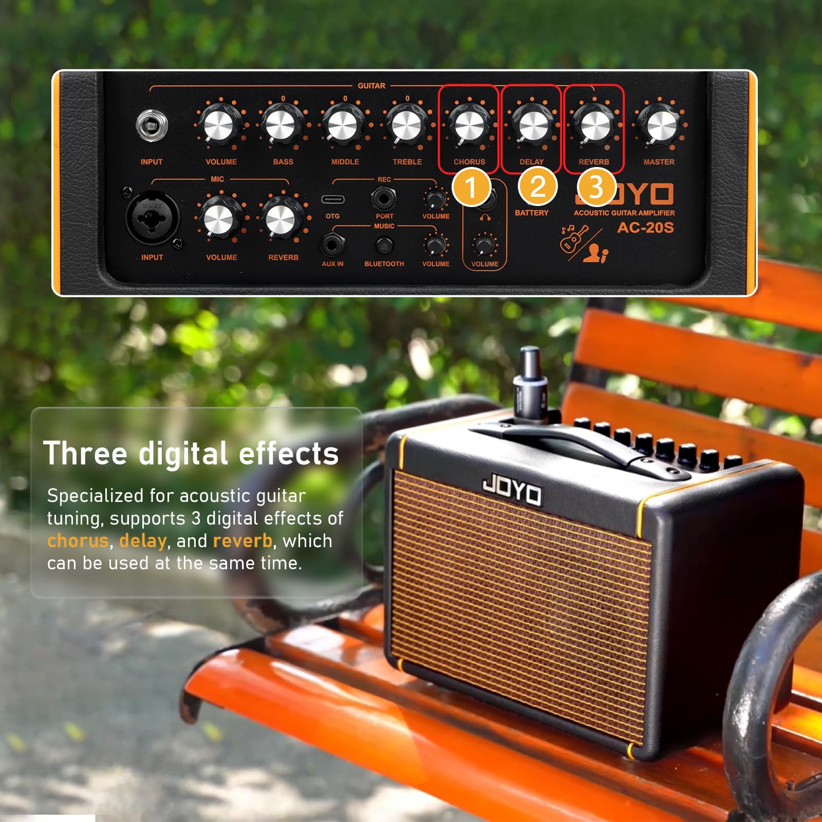 Joyo 20W Guitar Amp For Acoustic Guitar Built-In Bluetooth And Battery With Reverb Chorus Delay Effect For Practicing And Outdoo