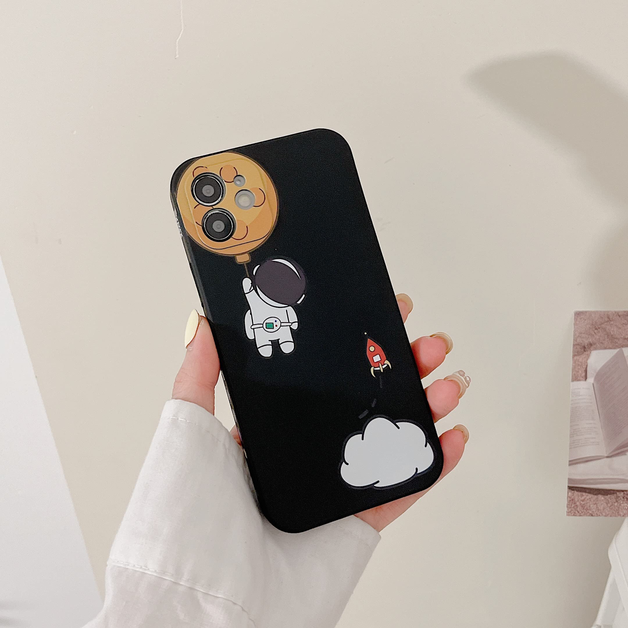 Yonds Queen Phone Case for iPhone SE 2022 3rd Gen iPhone 7 8 SE2020 Cartoon Astronaut Space Moon Soft TPU Black Moon