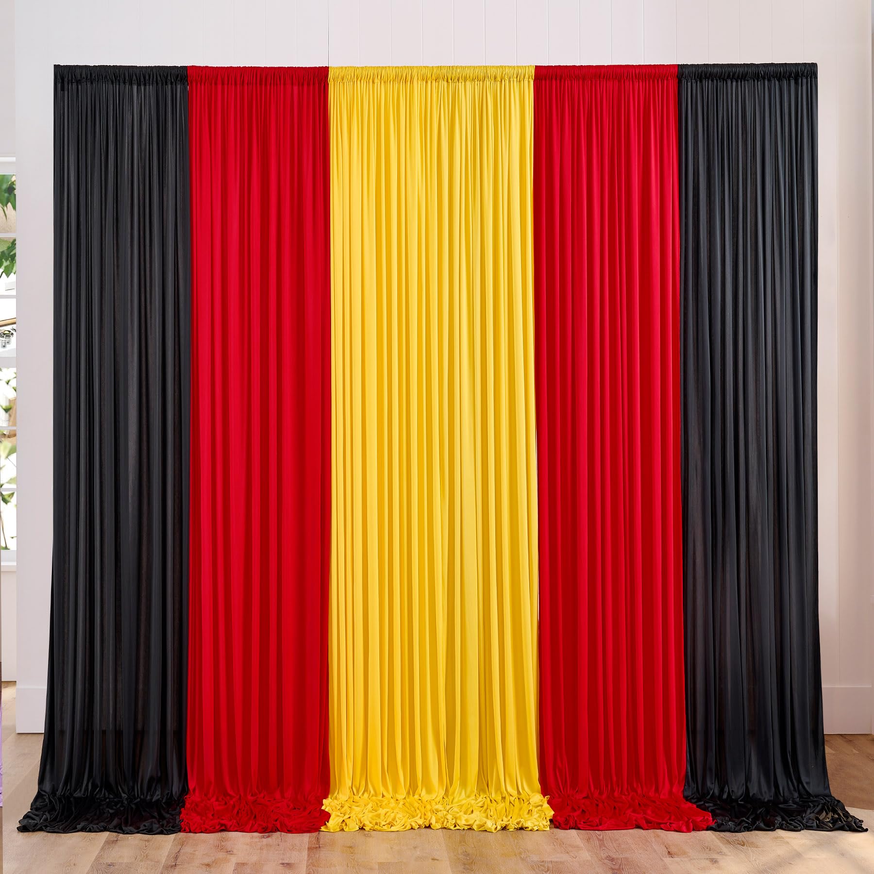 15Ft X 10Ft Wrinkle Free Black Red Yellow Backdrop Curtains For Parties, 6 Panels 2.5Ftx10Ft Photo Backdrop Drapes For Christmas
