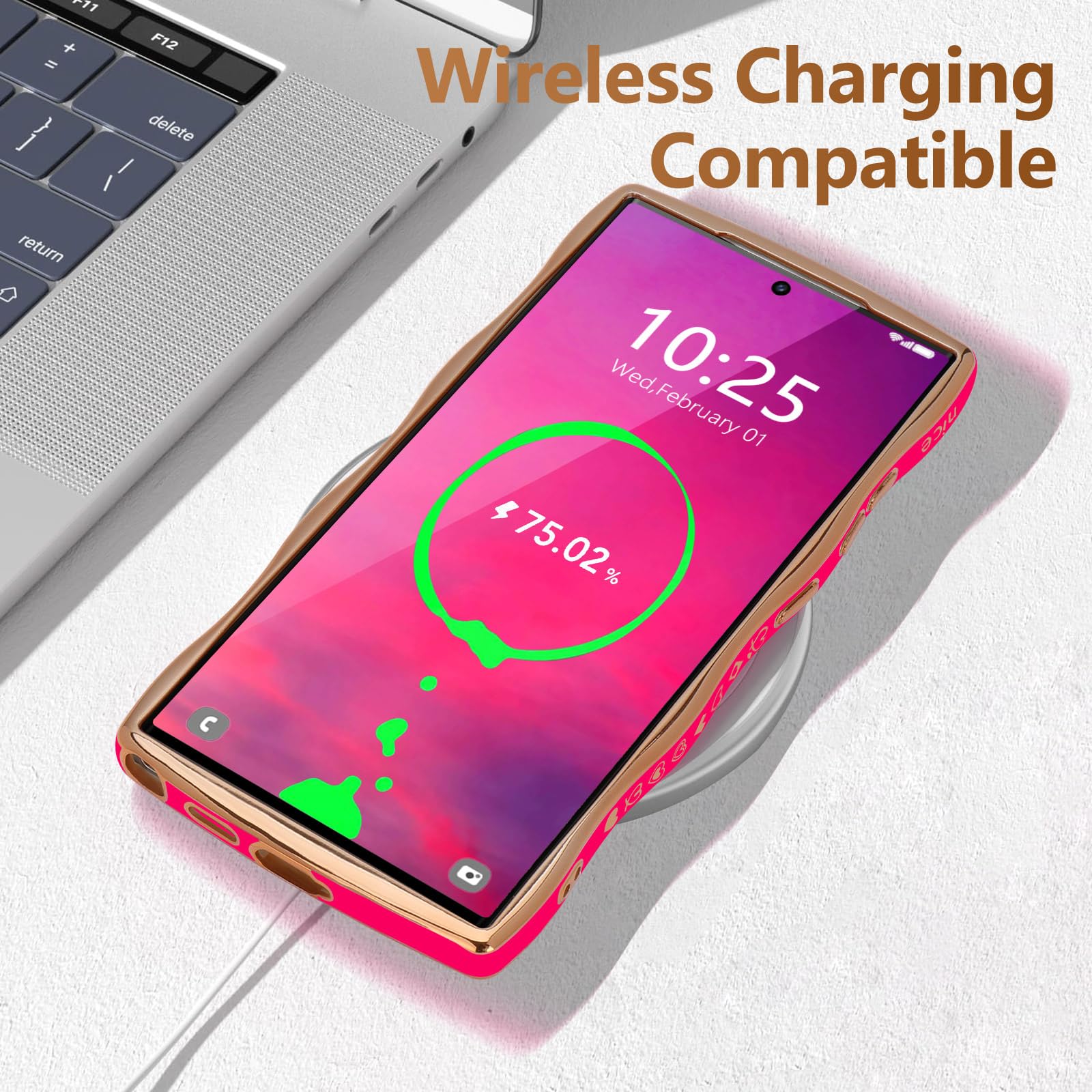 Lchulle For Samsung Galaxy S22 Ultra Case For Women Girls, Cute Wave Frame Curly Shape With Love Heart Camera Protection Cover L