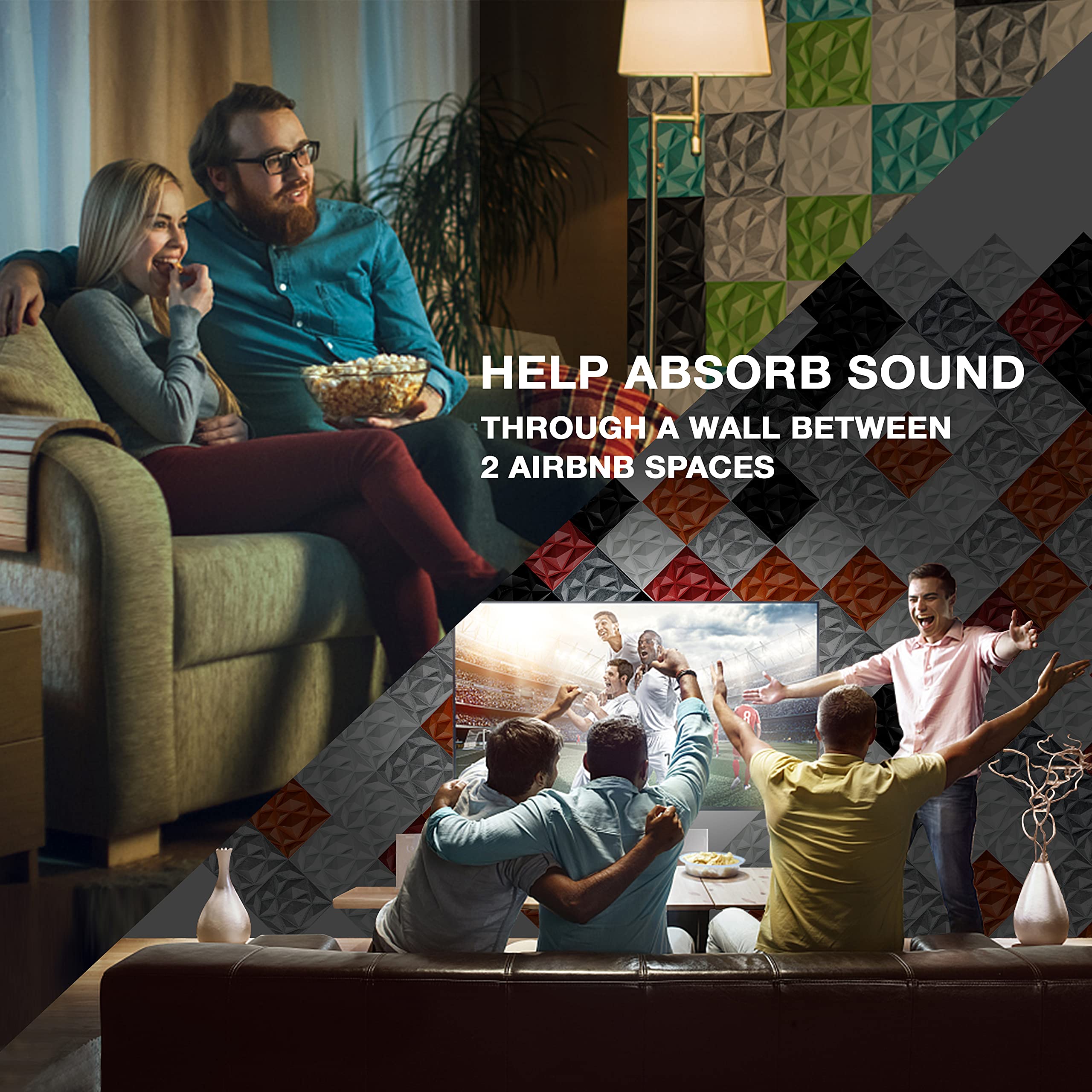 Sonic Acoustics 12 Pack Acoustic Foam Panels, 3D Sound Absorbing Insulation, 0.4 X 12 X 12, White, Ideal for Home &