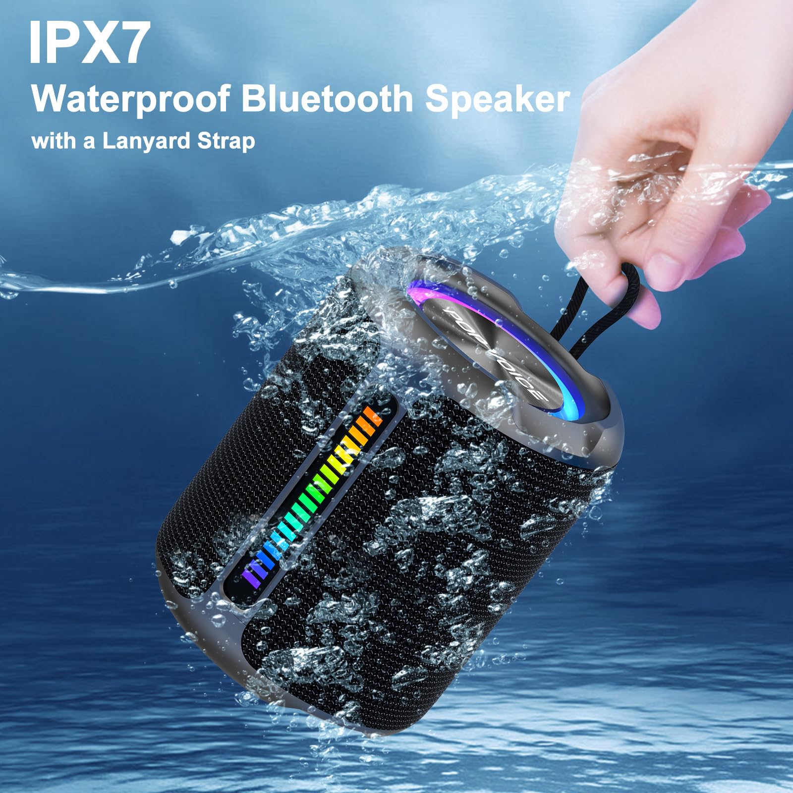 Portable Bluetooth Speakers Wireless, 50W Peak Stereo Sound, Ipx7 Waterproof Shower Speaker With Deep Bass, Rgb Light, Preset Eq