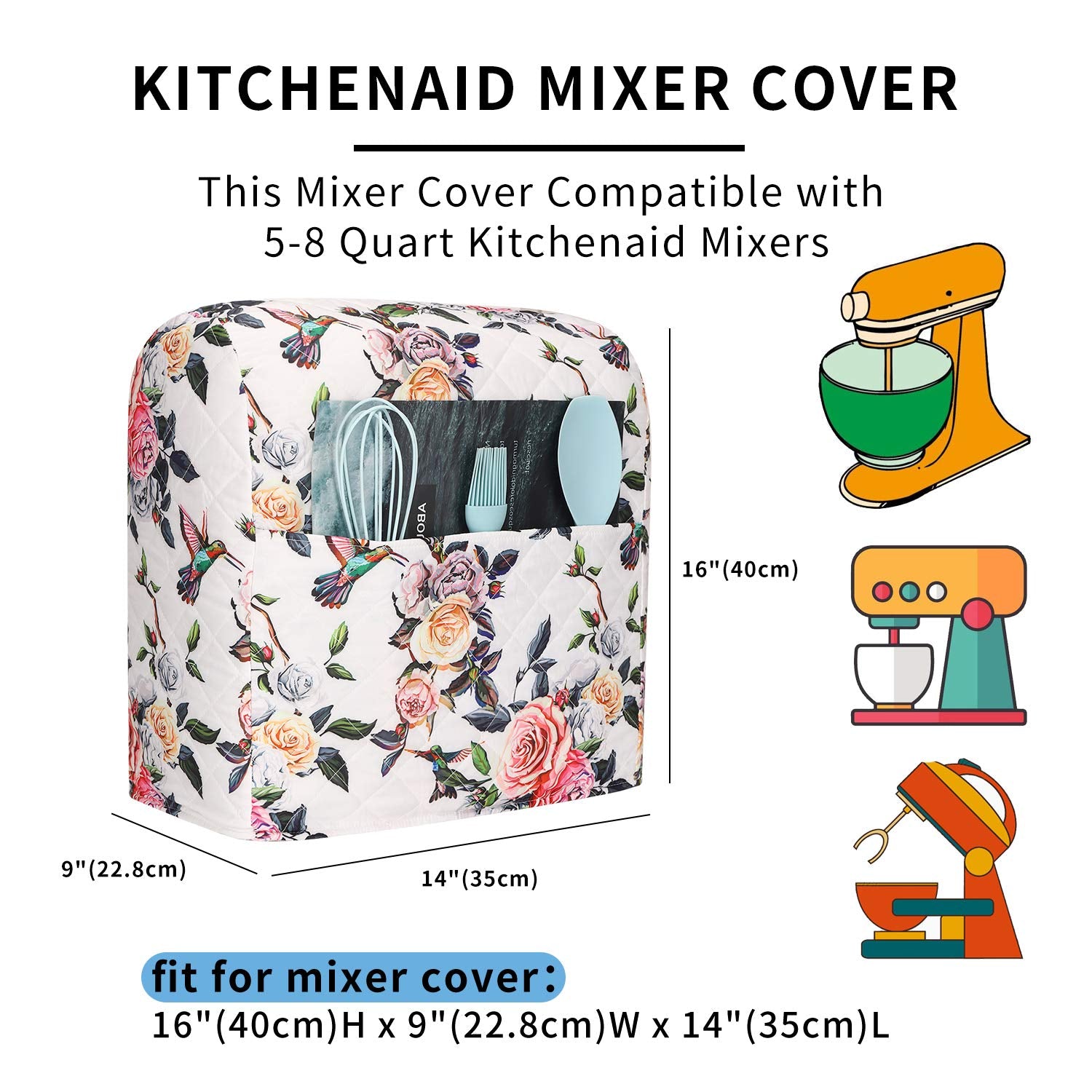 Kitchen Aid Mixer Cover With Pockets,Kitchen Stand Mixer Cover Compatible With 5 8 Quart Kitchenaid Hamilton Mixers,Kitchen Aid