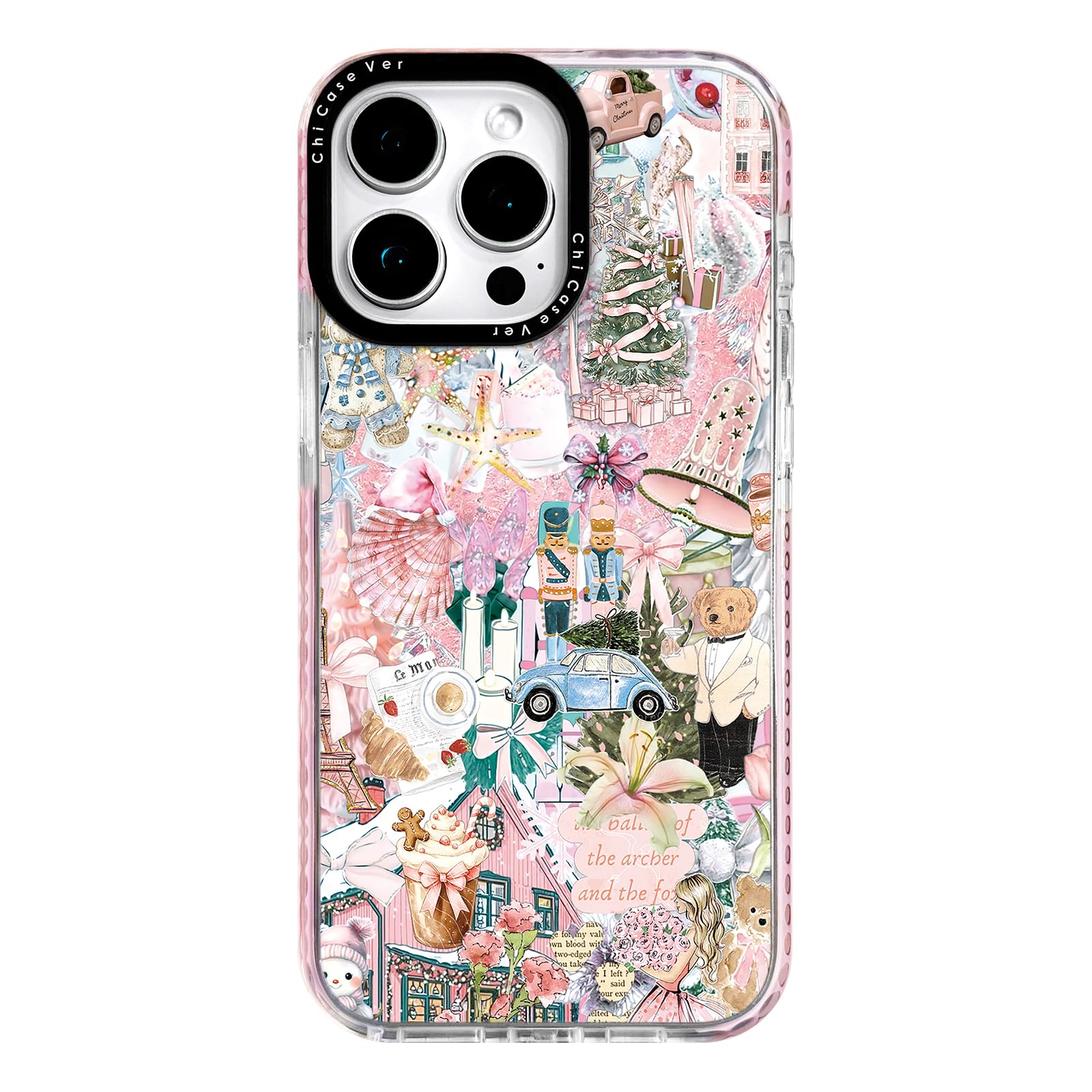 ChiCaseVer for iPhone 12 Pro Case,Pink Nutcracker Ballet Collage Pattern with Teddy Bears & Girly Cozy Vibes, Trendy Girly Soft 