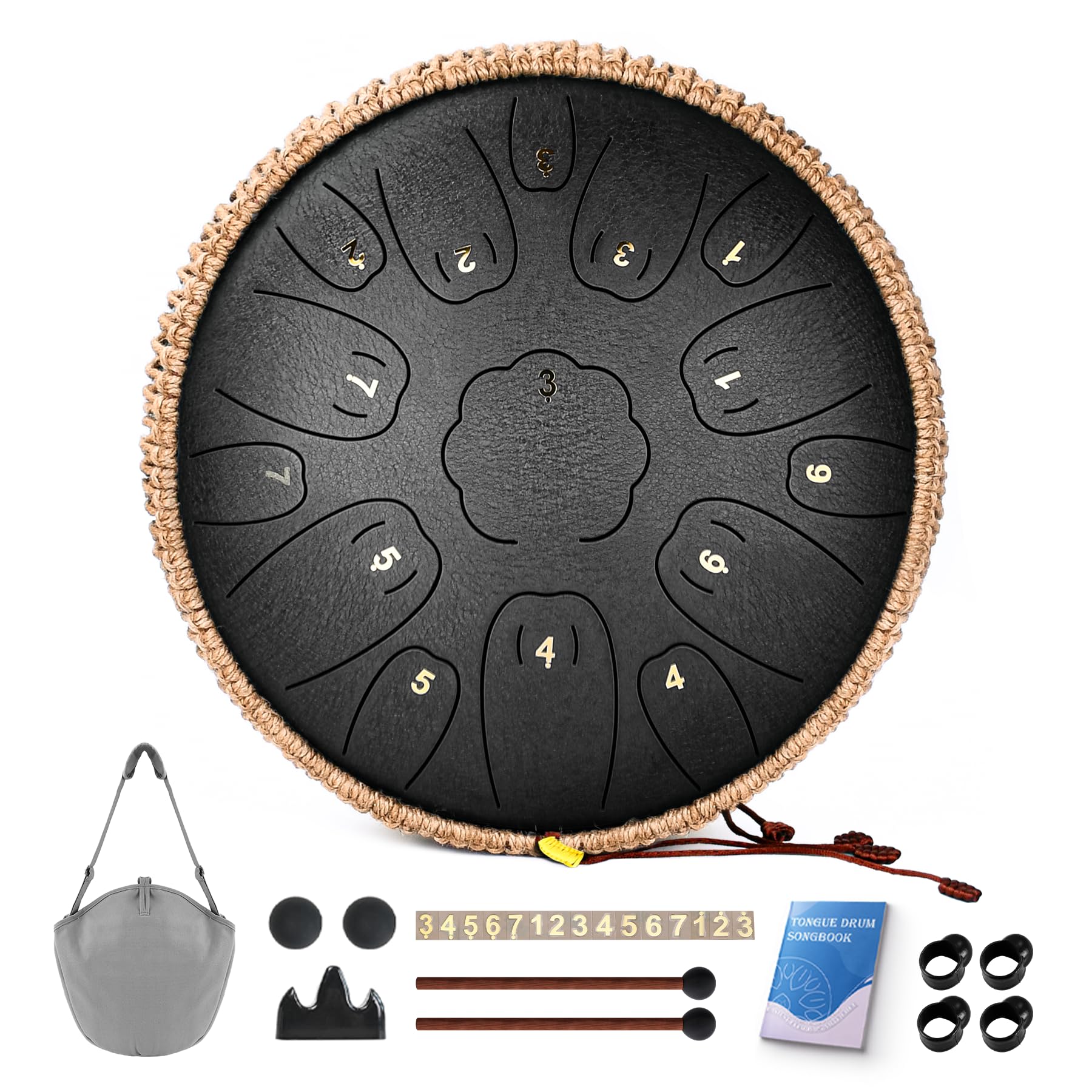 Natraldrum Steel Tongue Drum, 13 Inch 15 Notes Tongue Drums, C Key Handpan Drum Instruments for Kids Adults, Steel Drums with Mu