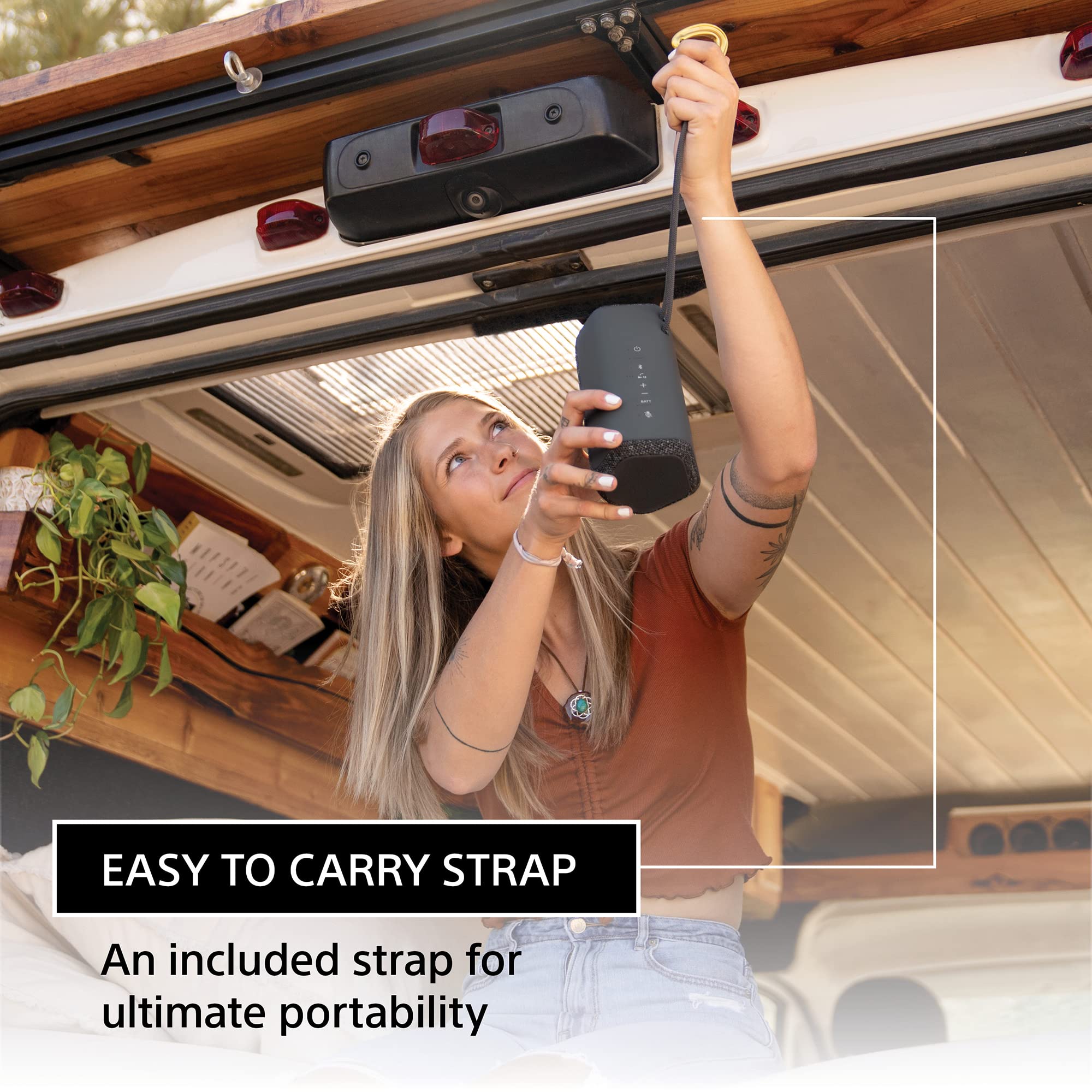 Sony SRS XE200 X Series Wireless Ultra Portable Bluetooth Speaker, IP67 Waterproof, Dustproof and Shockproof with 16 Hour Battery and Easy to Carry Strap, Black