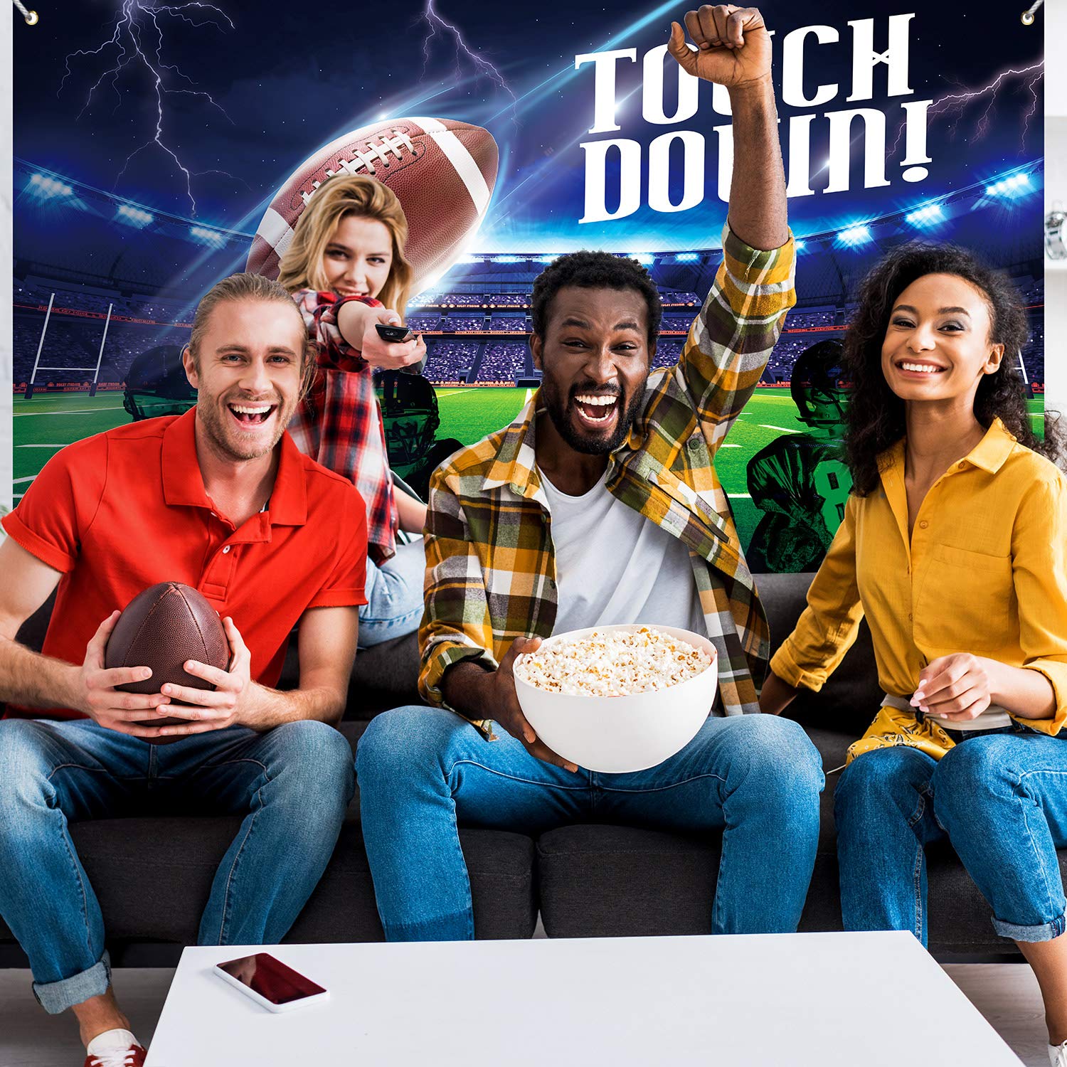 Football Party Decoration Supplies, Large Fabric Football Scene For Touch Football Down Party Supplies, Football Field Photo Boo