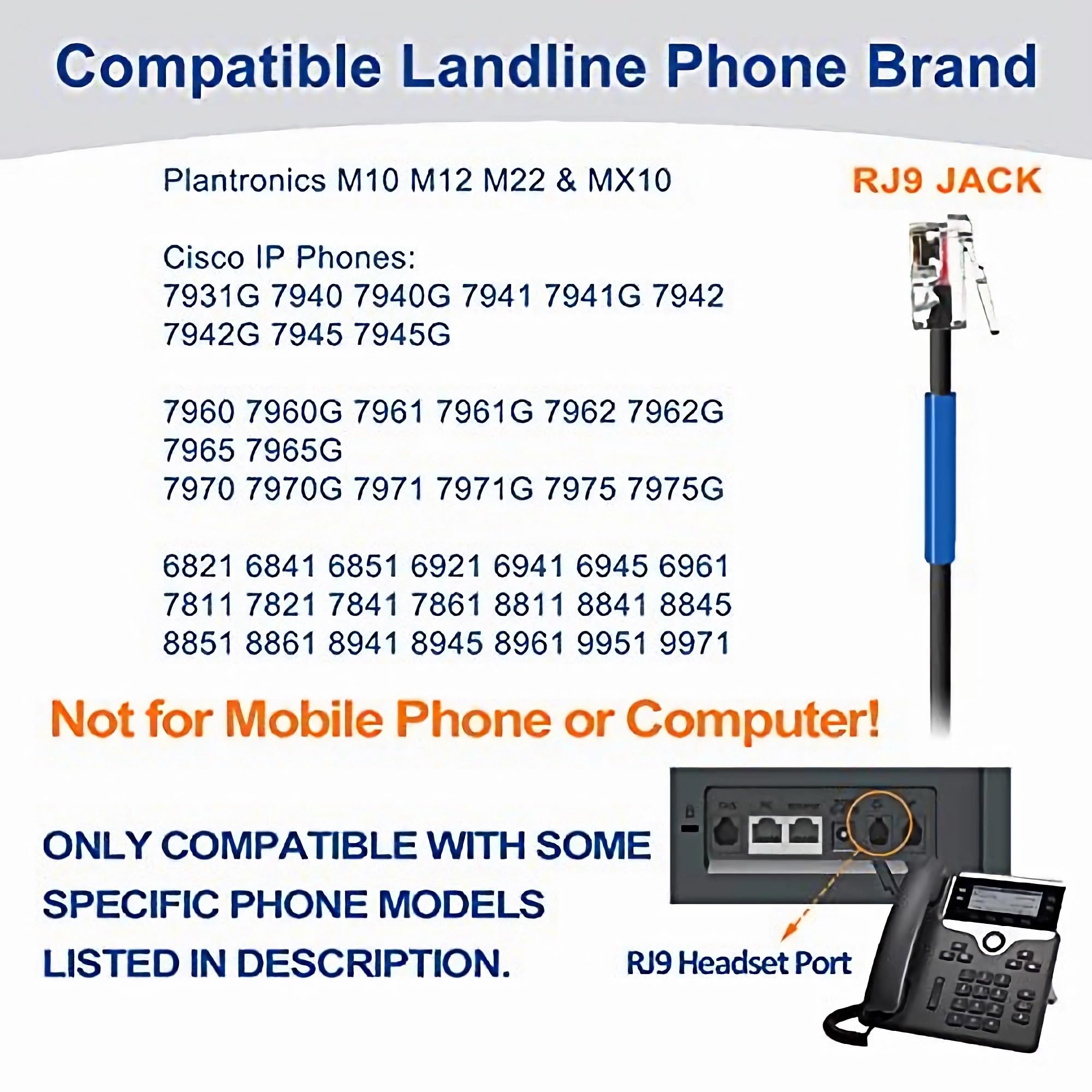 Wantek Cisco Phone Headset With Microphone Noise Cancelling & Mute Switch, Rj9 Telephone Headsets Compatible With Cisco Office L
