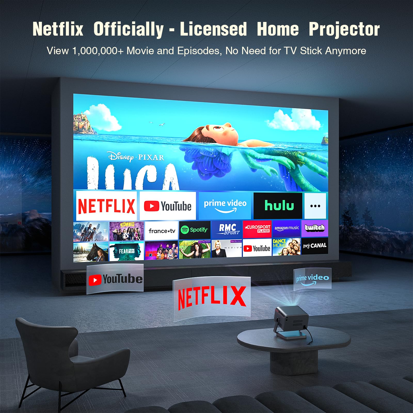 [Netflix Officially & Ai Auto Focus]Voplls 4K Projector With Wifi And Bluetooth, 3D Stereo Sound & Auto Keystone Video Projector