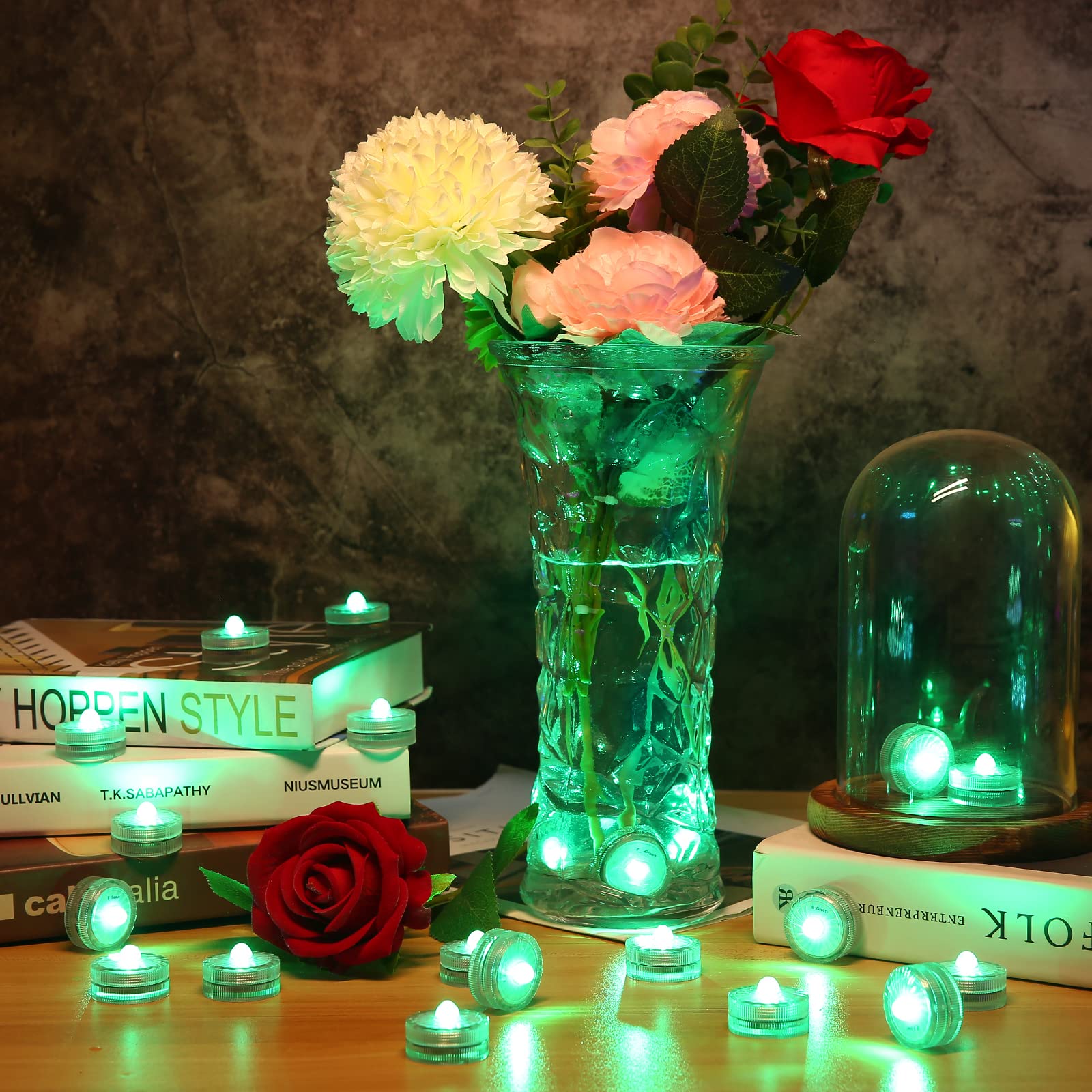 Hl Submersible Led Light,Green Small Led Light,100 Hours Waterproof Flameless Led Lights Battery Powered For Wedding Home Vase F