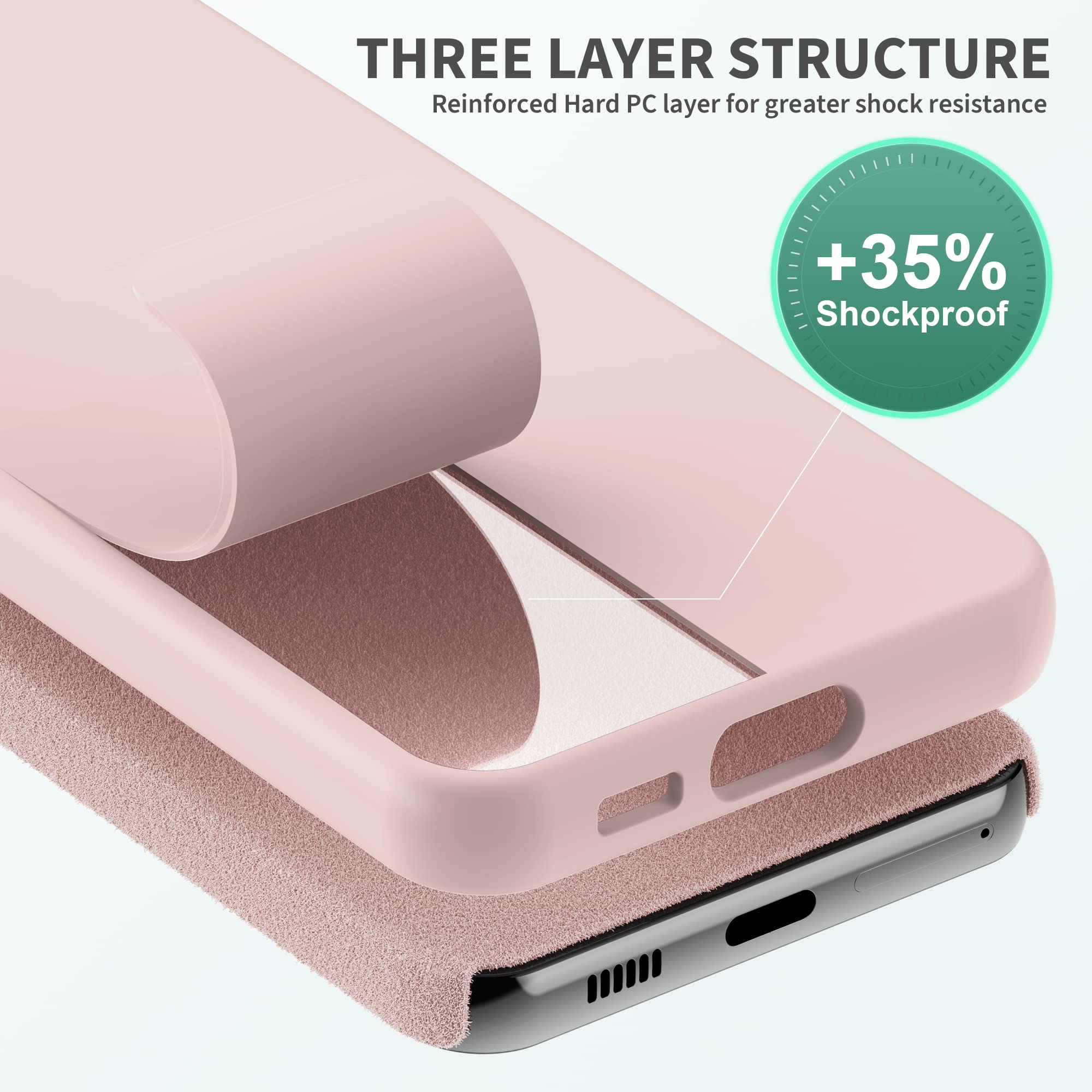 SURPHY Galaxy S23 Plus Phone Case with Camera Protection Liquid Silicone Pink Sand 6.6 inches