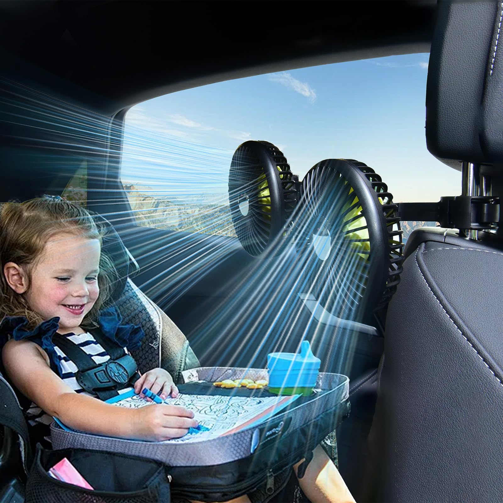 Nediea Car Fan For Back Seat 2000Mah, Rear Seat Fans, Adjustable Dual Head Usb Cooling Air Fans, Portable Fans For Car With 3 Speeds, Car Seat Fan, Suitable For Kids Dogs