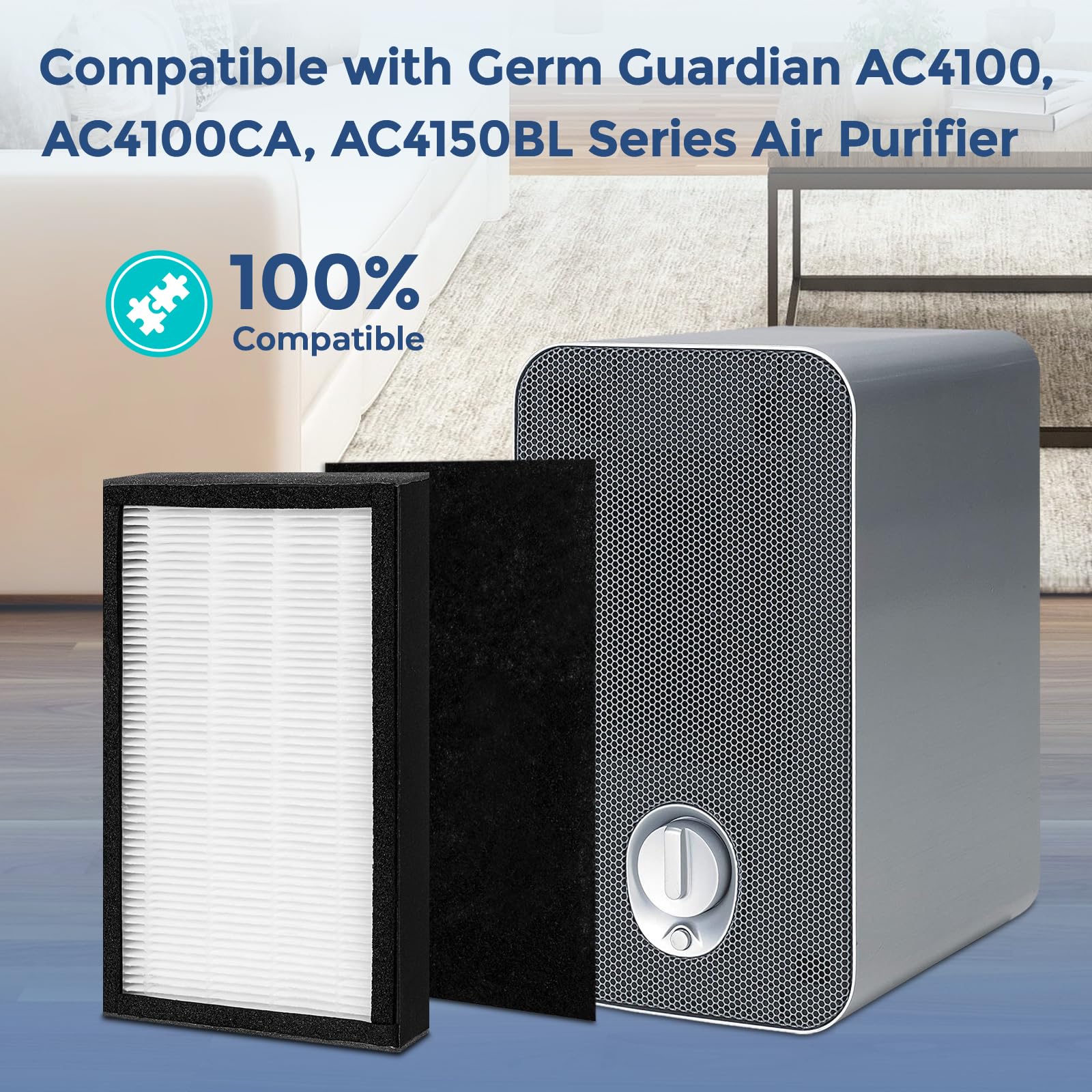 Flt4100 Replacement Filter E Compatible With Germ Guardian Ac4100, Ac4100Ca, Ac4150Bl Series Air Purifier, 2 True Hepa Filter &