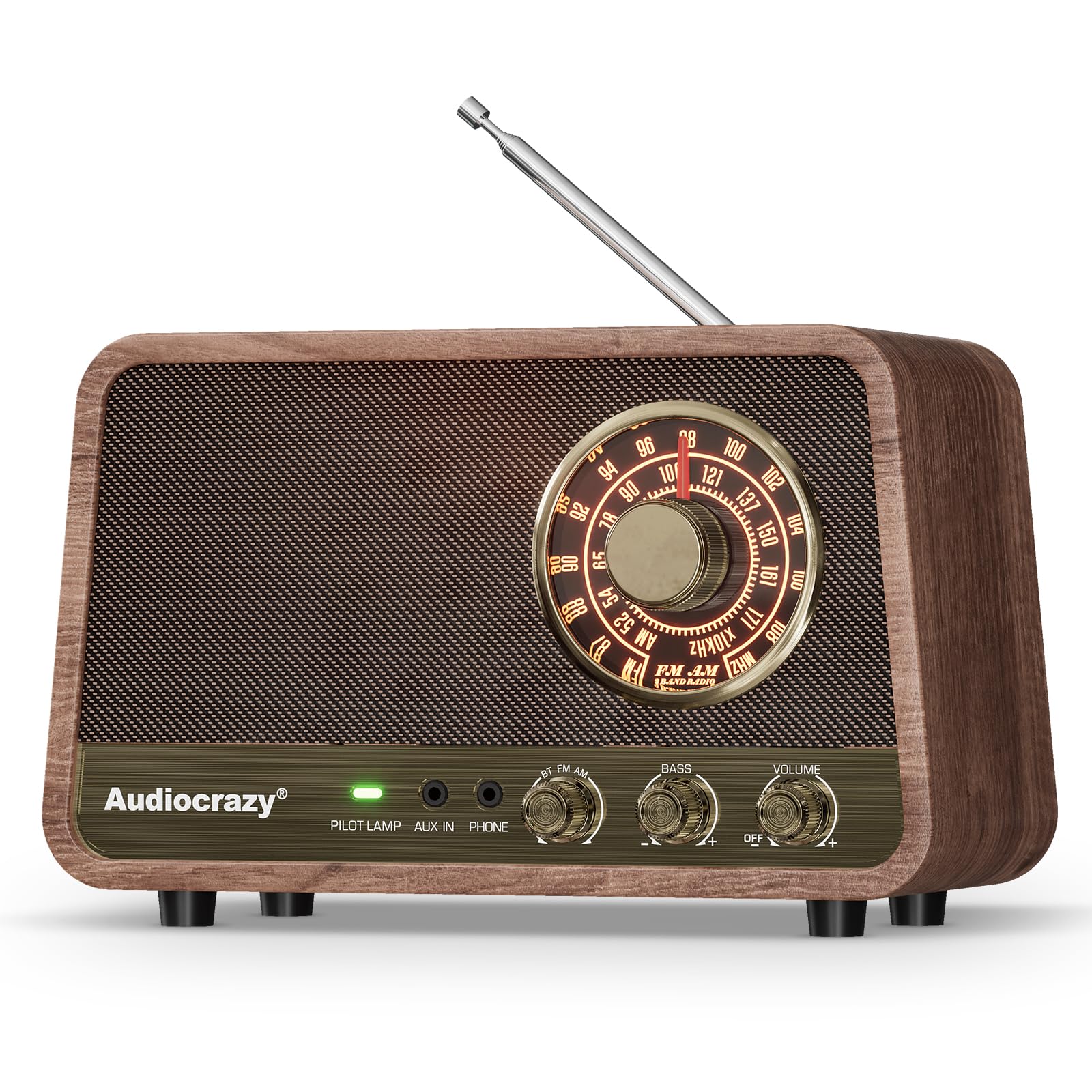 Audiocrazy Am Fm Radio Retro Table Top Radio With Bluetooth Speaker,Vintage Wooden Finish Radio Plug In Wall For Home, Office,Au