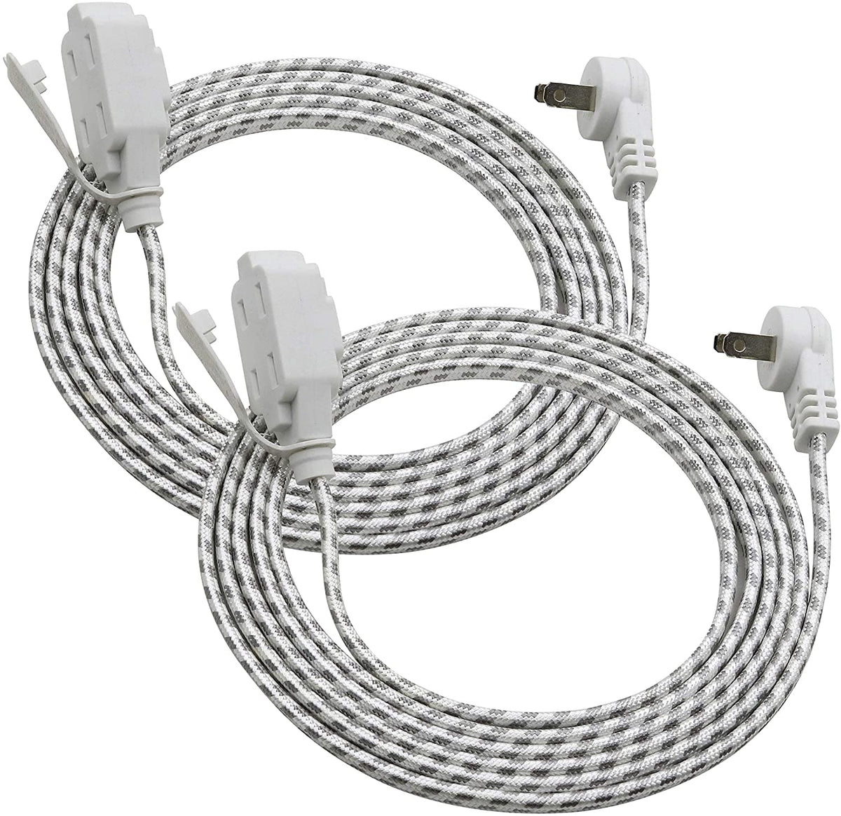 Clear Power 2 Pack 9 Ft 3 Outlet Designer Fabric Indoor Extension Cord 16/2 Spt 2, 2 Prong Polarized, Low Profile Flat Plug, Saf