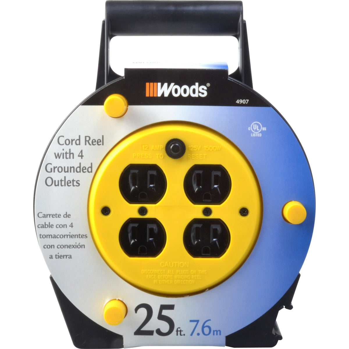Cordstor, 16/3 Sjtw 25' Blk/Ylw Reel W