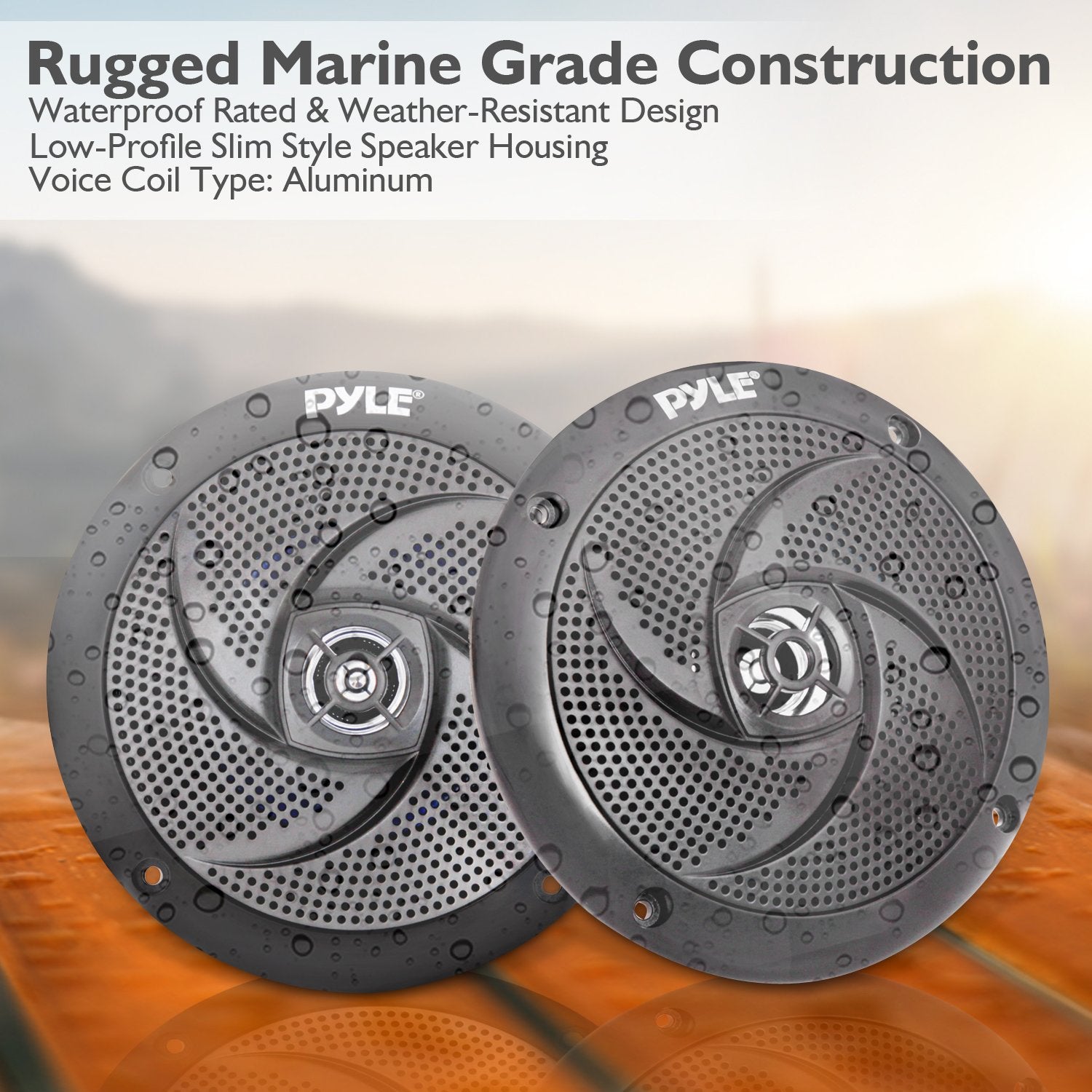 Serenelife Pyle Low-Profile Waterproof Marine Speakers - 100W 4 Inch 2 Way 1 Pair Slim Style Waterproof And Weather Resistant Ou