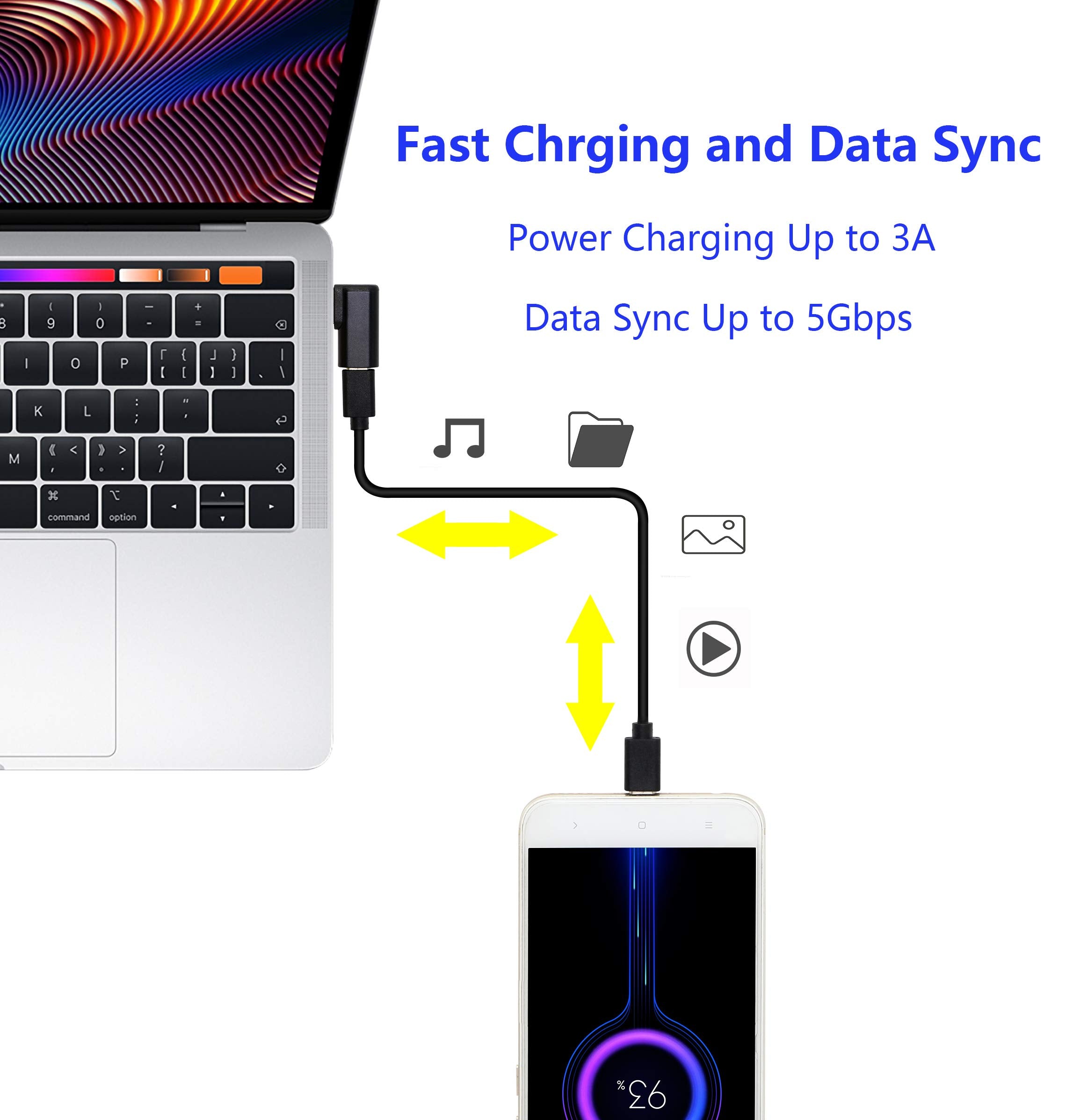 Cerrxian 90 Degree Usb C To Usb A Adapter, Right Angle & Left Angle Usb A 3.0 Male To Usb Type C 3.1 Female Connector For Laptop