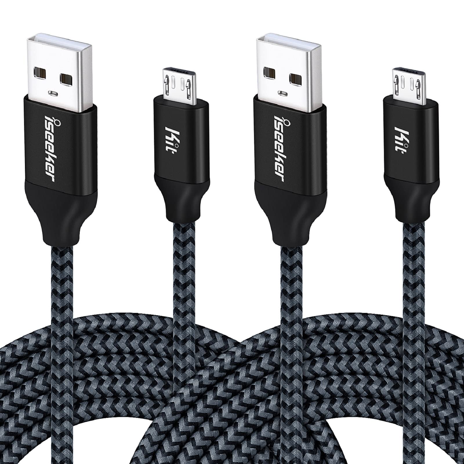 Iseekerkit Usb Cable 15Ft Extra Long Braided Micro Usb Charging Cords [2Pack] Compatible For Android/Windows/Ps4 Controller/Samsung Galaxy S7 S6 Plus And More(Black)