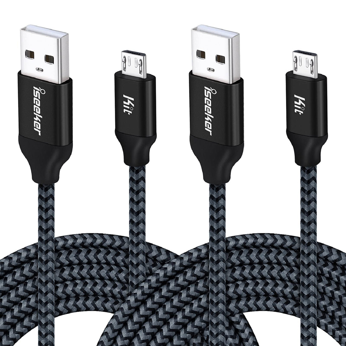 Iseekerkit Usb Cable 15Ft Extra Long Braided Micro Usb Charging Cords [2Pack] Compatible For Android/Windows/Ps4 Controller/Samsung Galaxy S7 S6 Plus And More(Black)