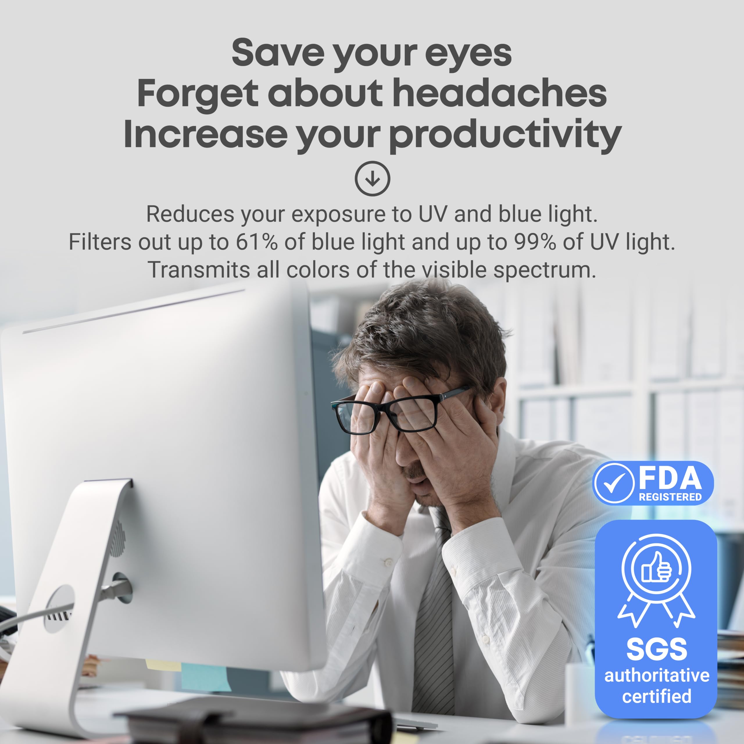 Blue Light Blocking Screen Protector Panel For 23, 23.6, 23.8, 24 Inch Diagonal Pc Anti Uv Eye Protection Filter Film   Widescre