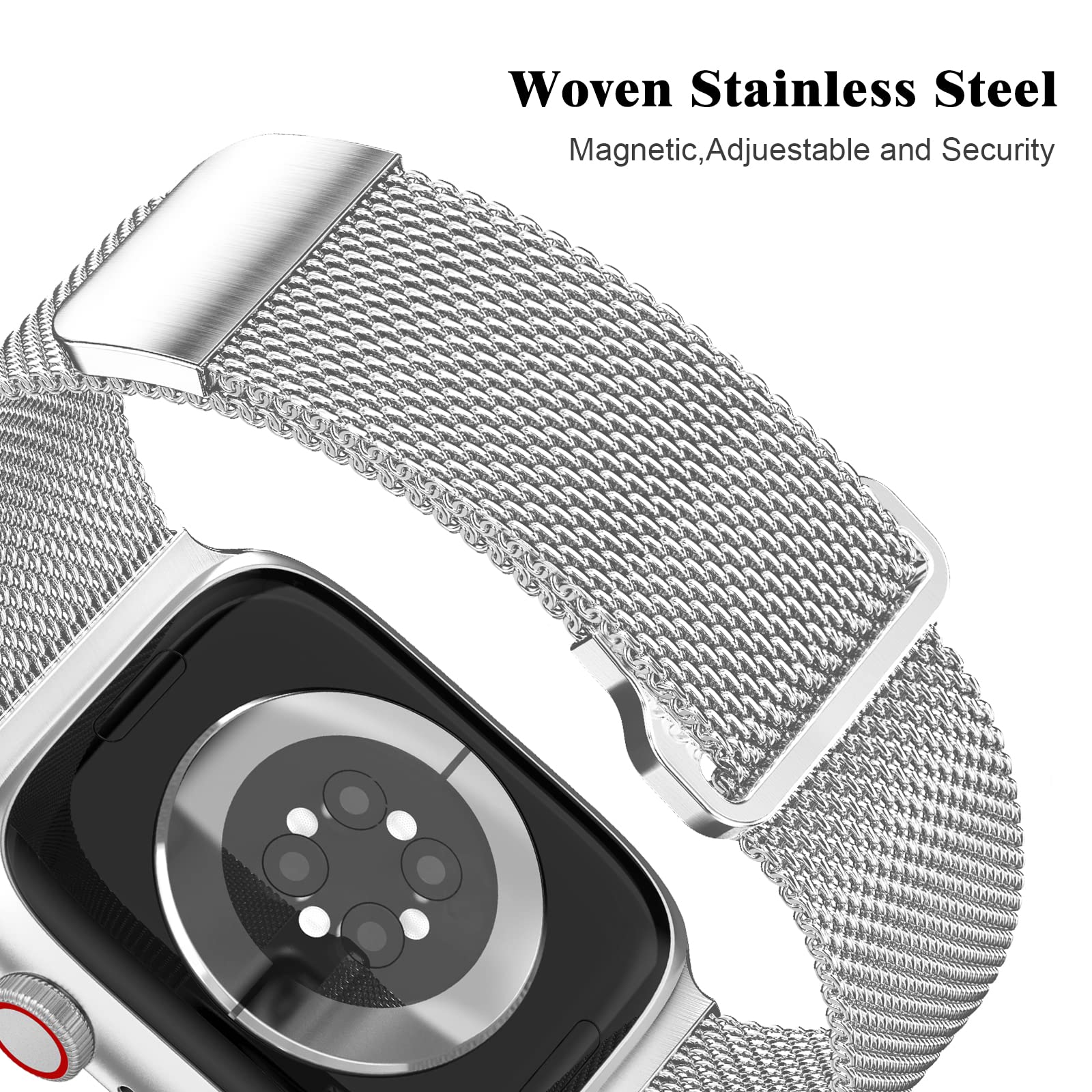 Geoumy Metal Magnetic Bands Compatible For Apple Watch Band 45Mm With Case, Stainless Steel Milanese Mesh Loop Replacement Strap