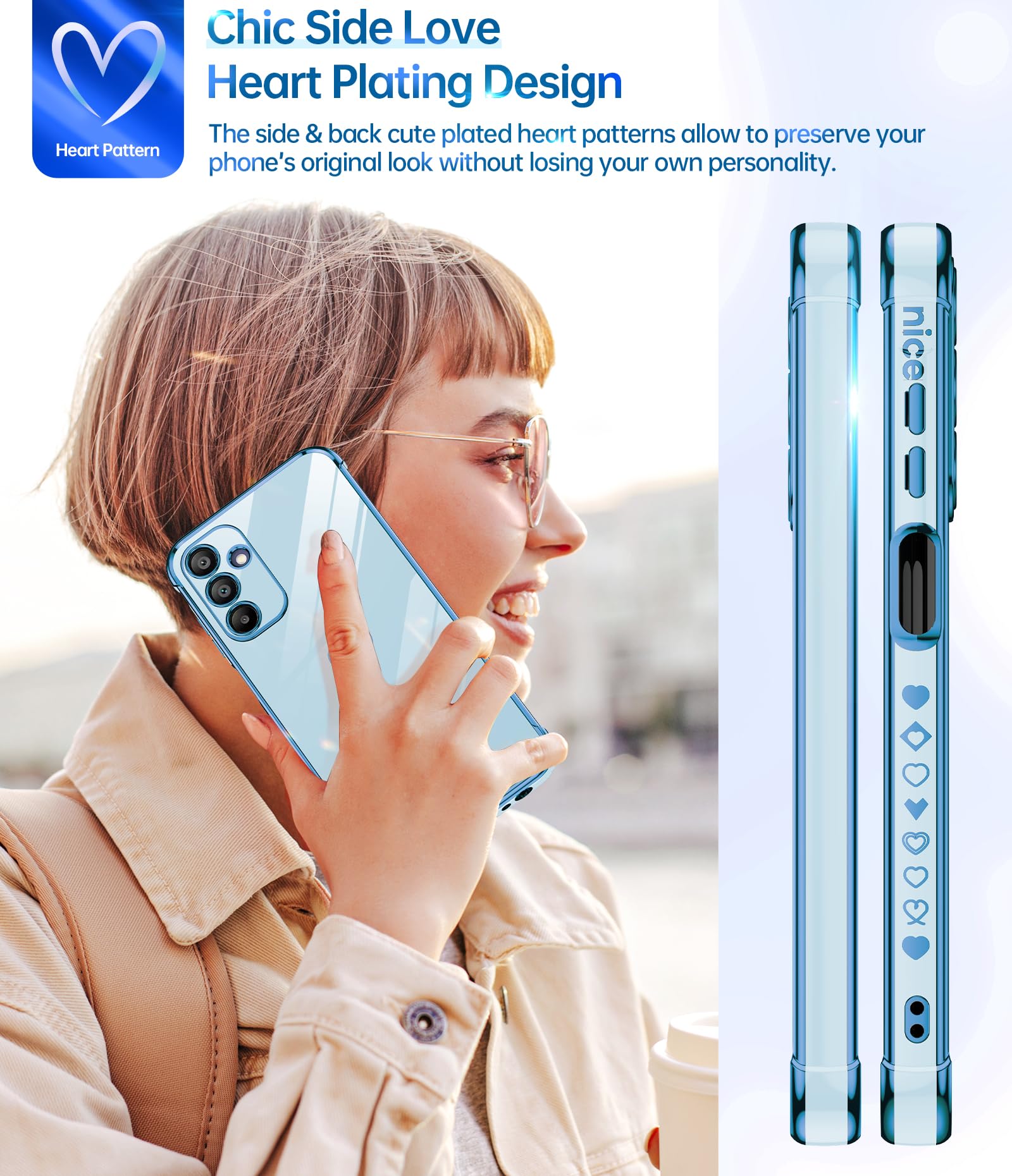 Leyi For Samsung Galaxy A15 5G Case: With Tempered Glass Screen Protector [2 Pcs]+ Full Camera Lens Protection, Love Heart Plati