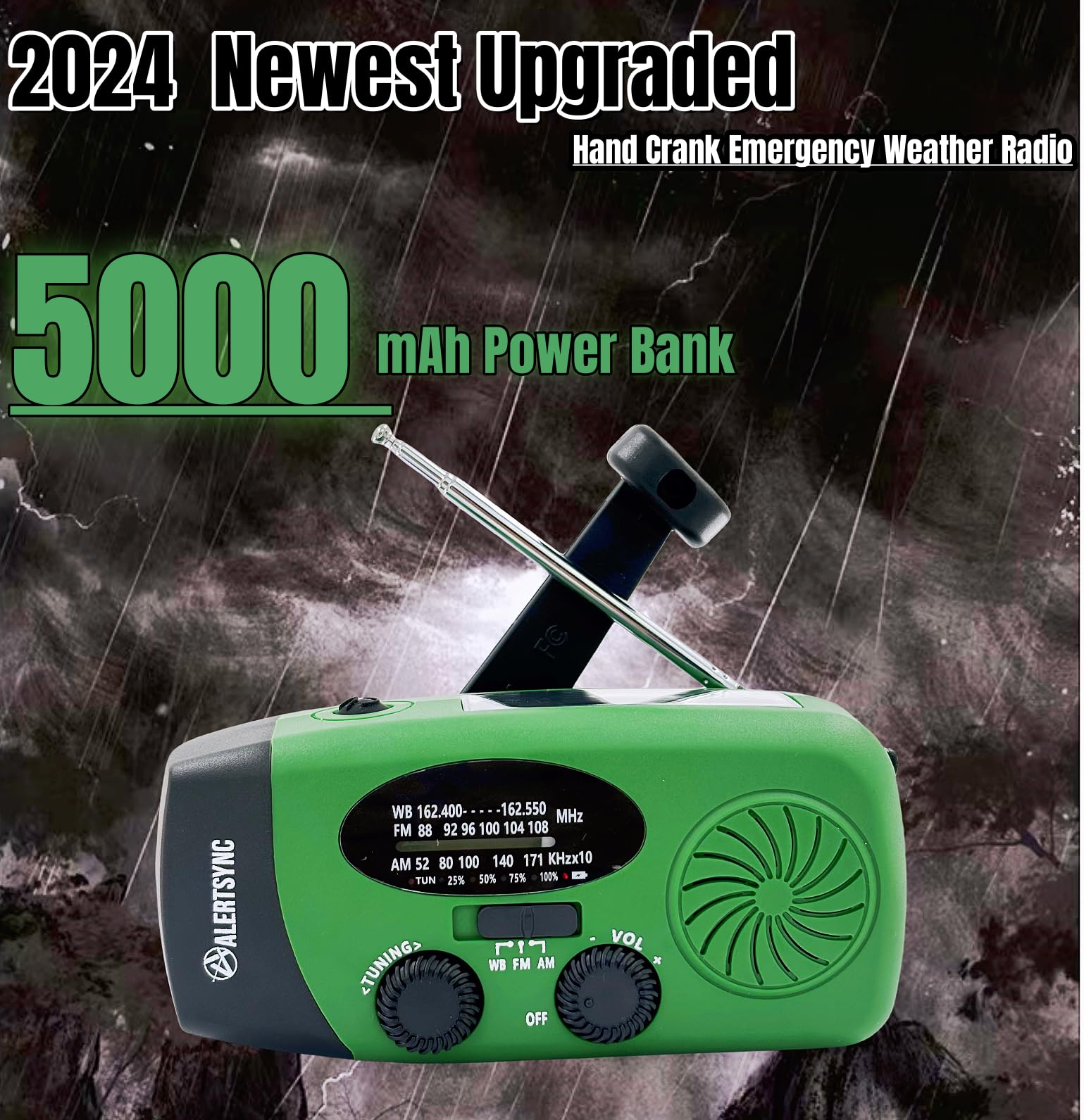 5000Mah Hand Crank Emergency Weather Radio, Am Fm Noaa Solar Radio With Led Flashlight And Earphone Jack, Charger For Smartphone