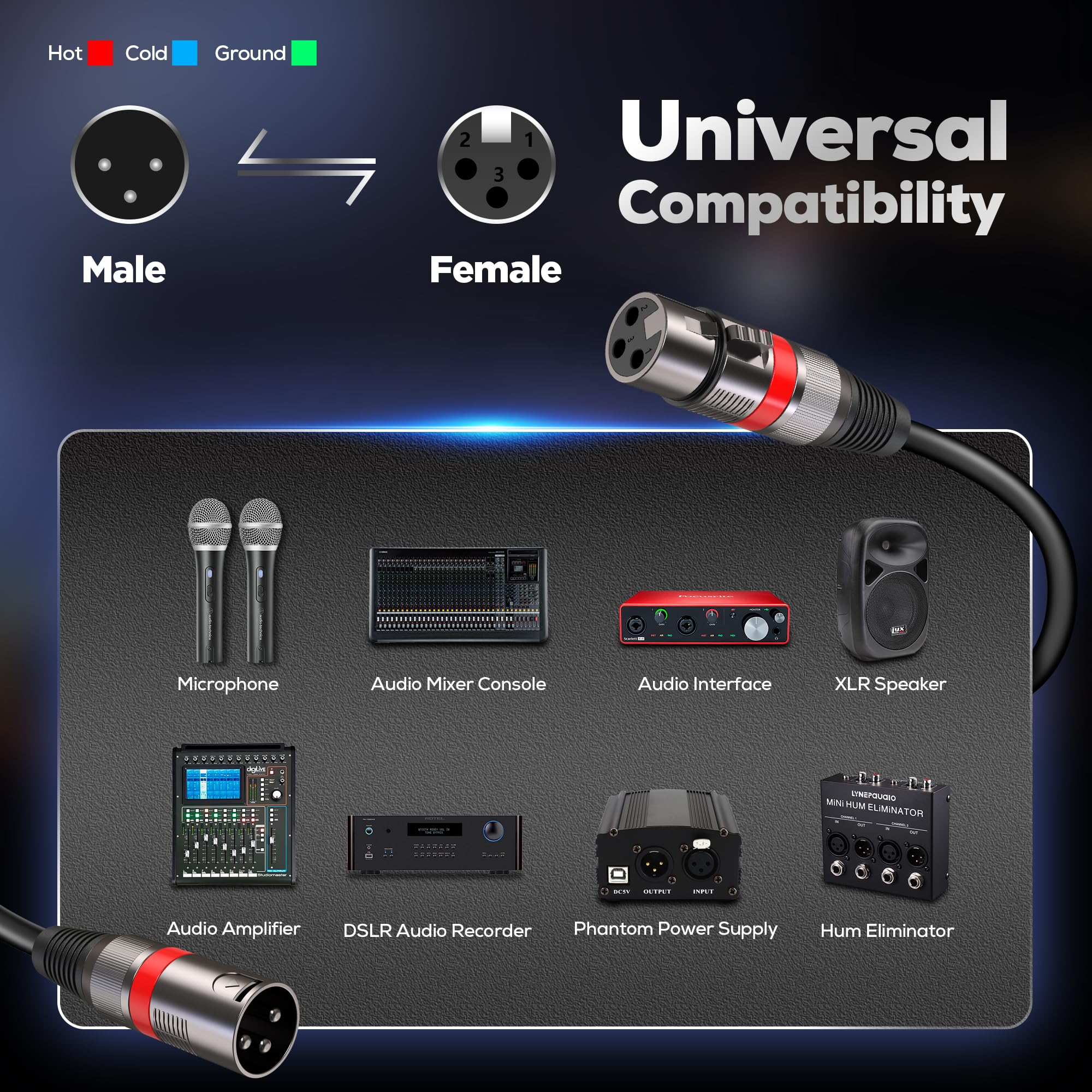 Xlr Cables 25Ft/8M 2 Packs, Premium Heavy Duty Balanced Microphone Cable With 3 Pin Xlr Male To Female Microphone Cord Connector