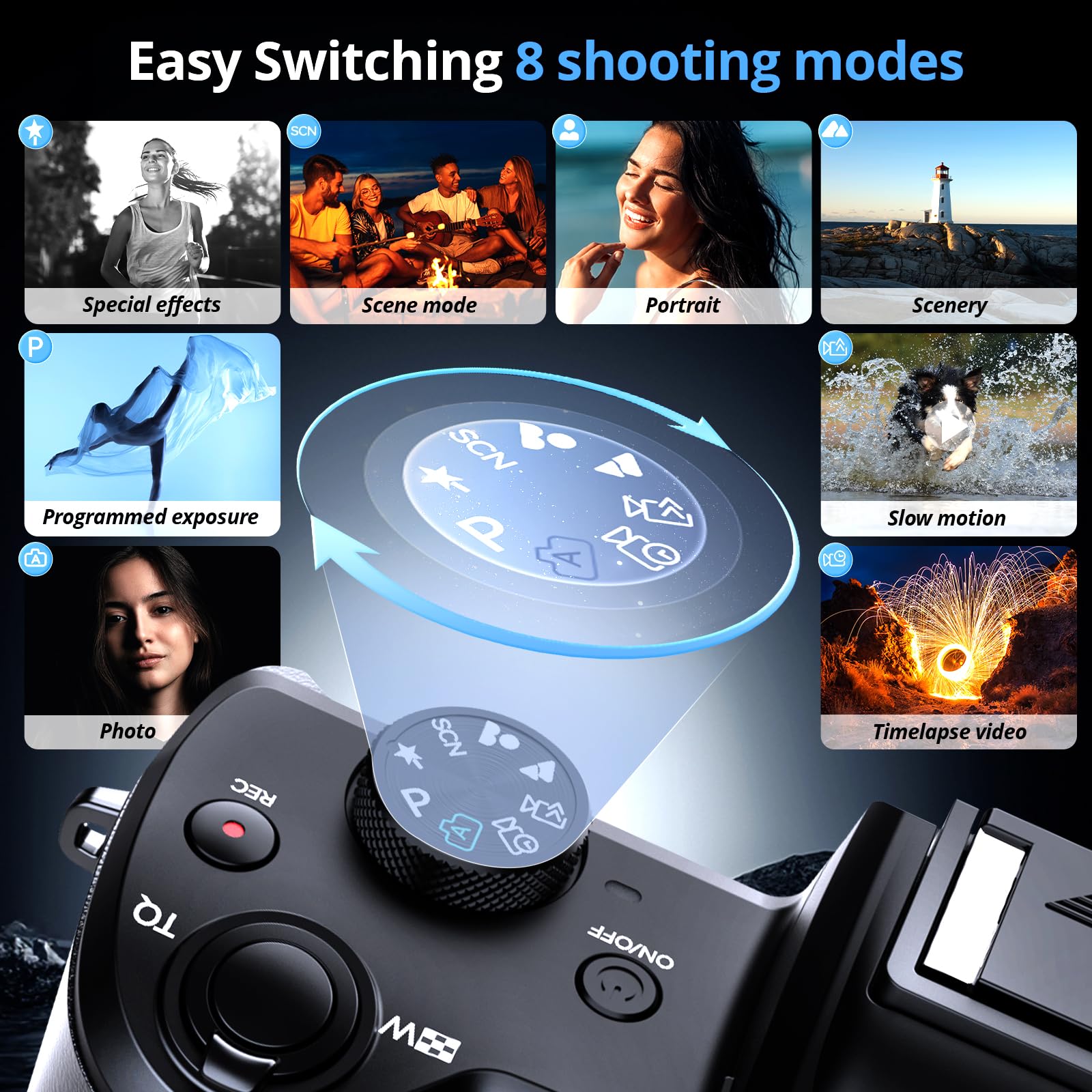 5K Digital Camera For Photography, Newest 64Mp Autofocus Vlogging Camera For Youtube With Front And Rear Lens, 5X Optical Zoom C