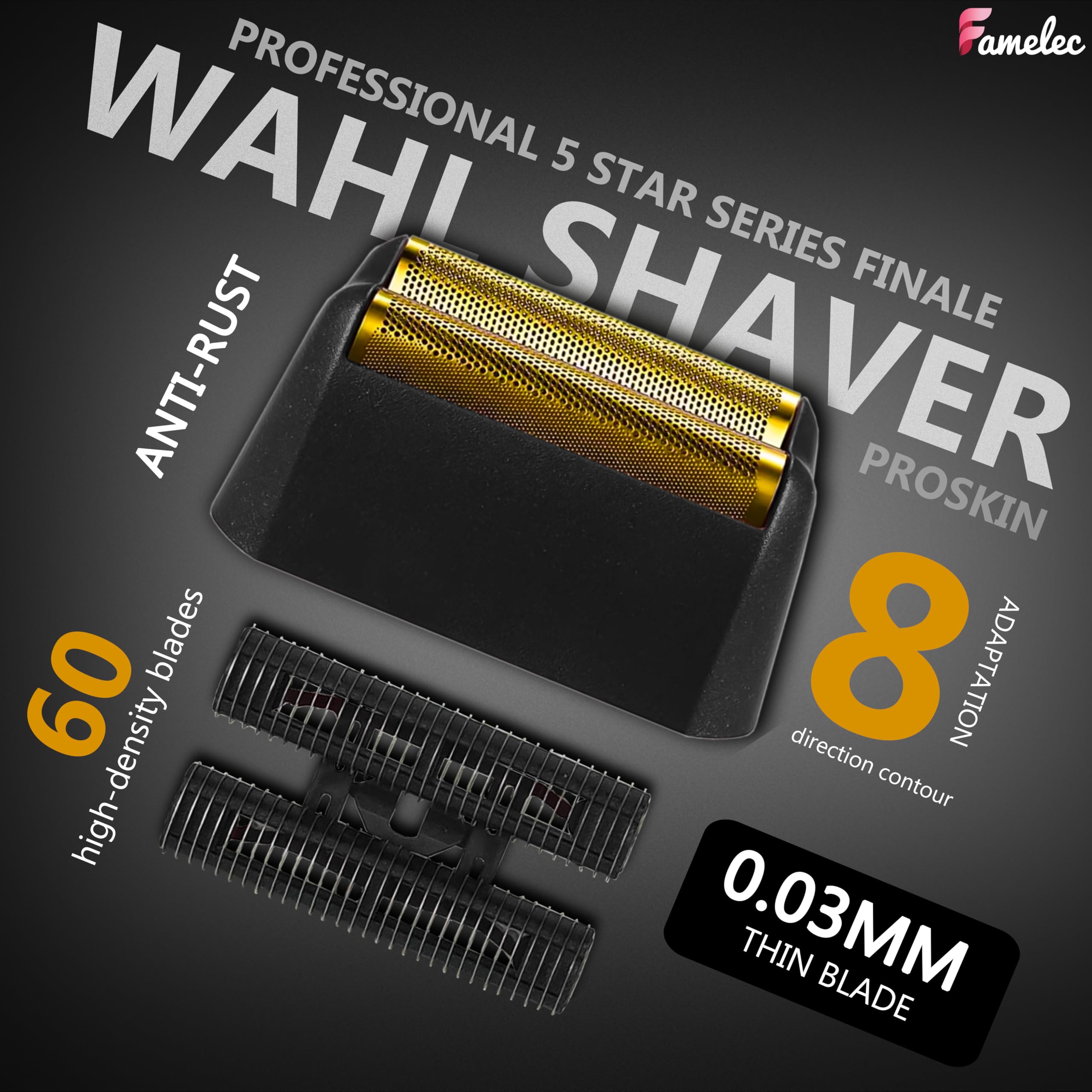 Famelec Black Razor Blades 5 Star Series For Wahl Foil Shaver Replacement Head Model 7031 100, 7043 100, Foil & Cutter Bar Assem